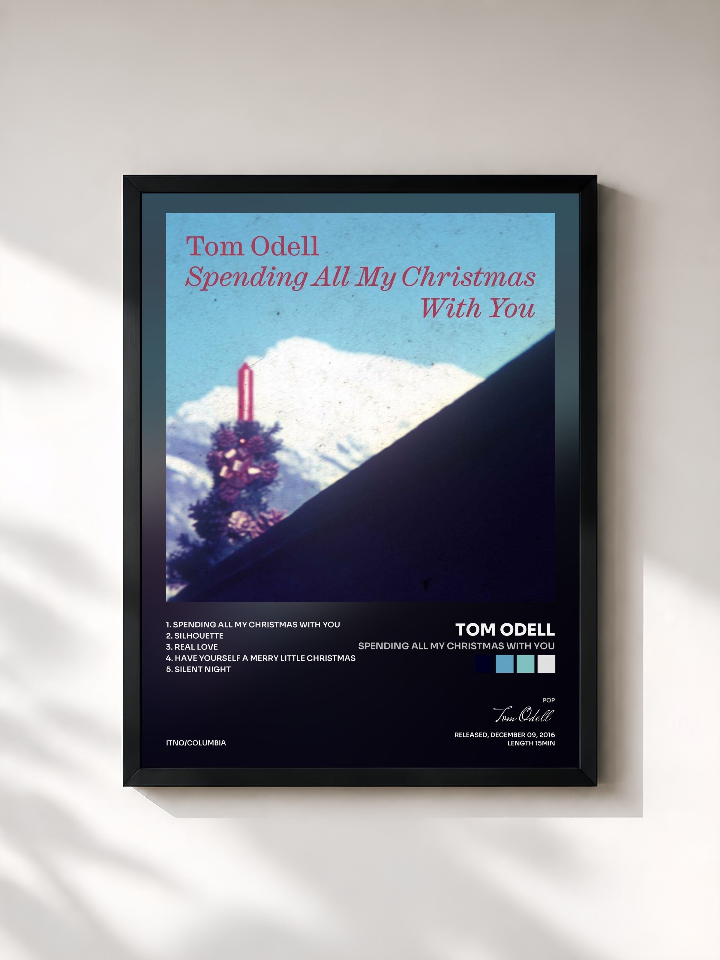 #noir Tableau de l'album Spending All My Christmas with You de Tom Odell, cadre noir, imprimé et encadré en France