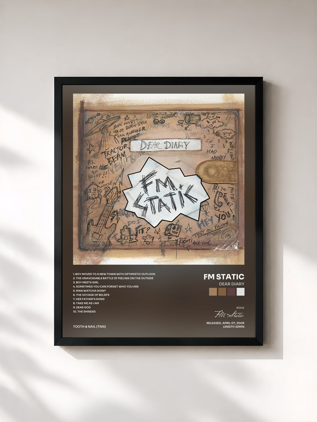 #noir Tableau de l'album Dear Diary de FM Static, cadre noir, imprimé et encadré en France