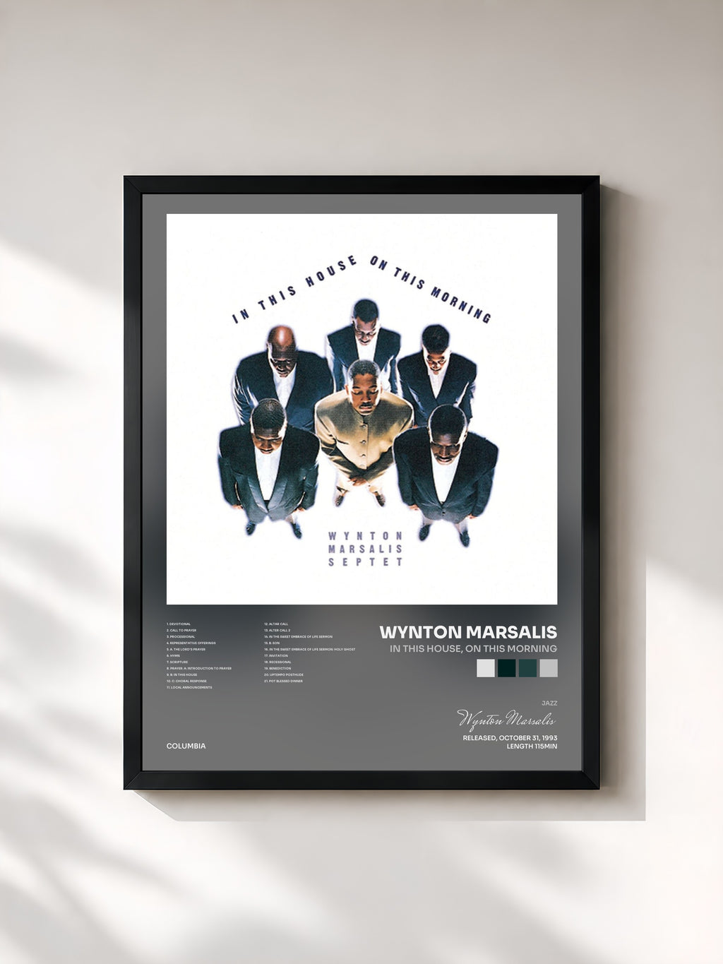#noir Tableau de l'album In This House, On This Morning de Wynton Marsalis, cadre noir, imprimé et encadré en France