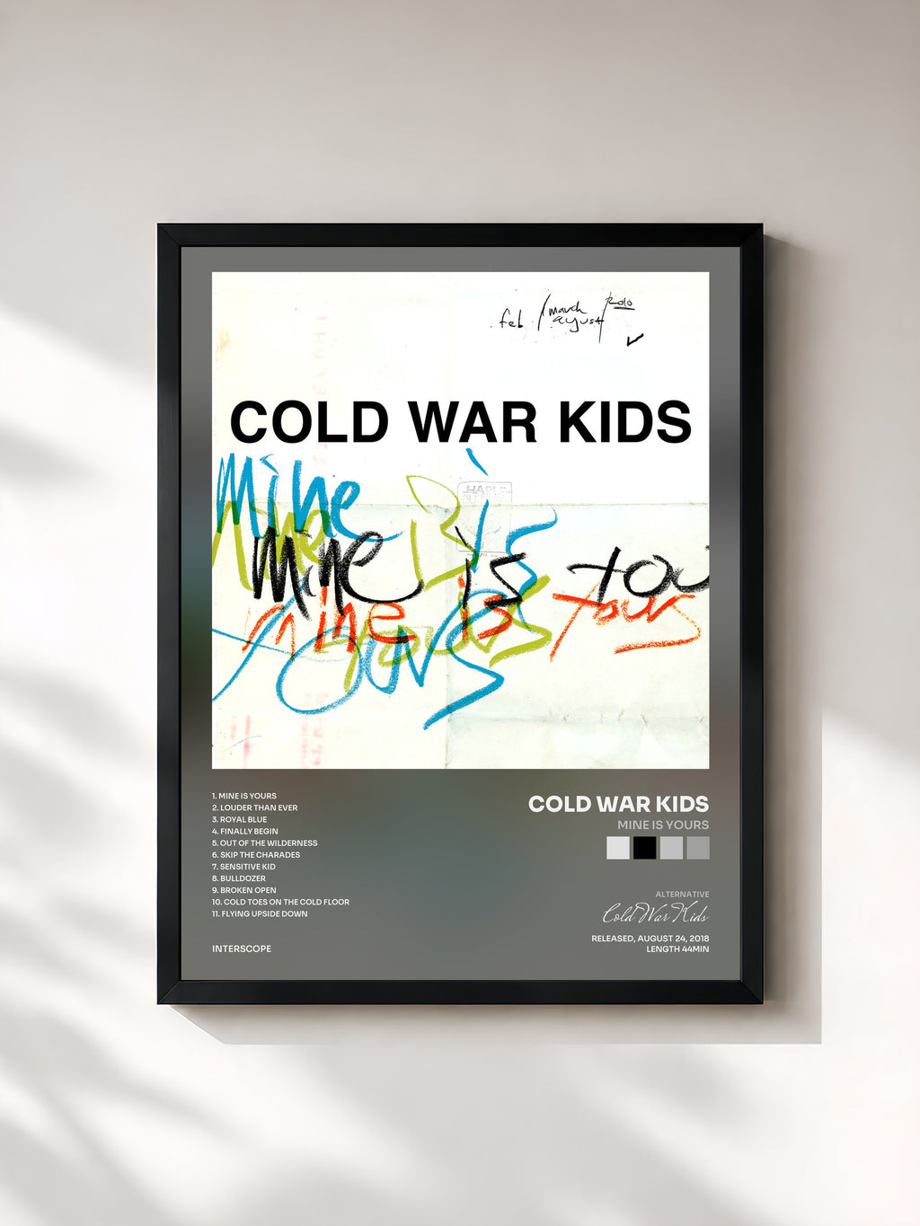 #noir Tableau de l'album Mine Is Yours de Cold War Kids, cadre noir, imprimé et encadré en France