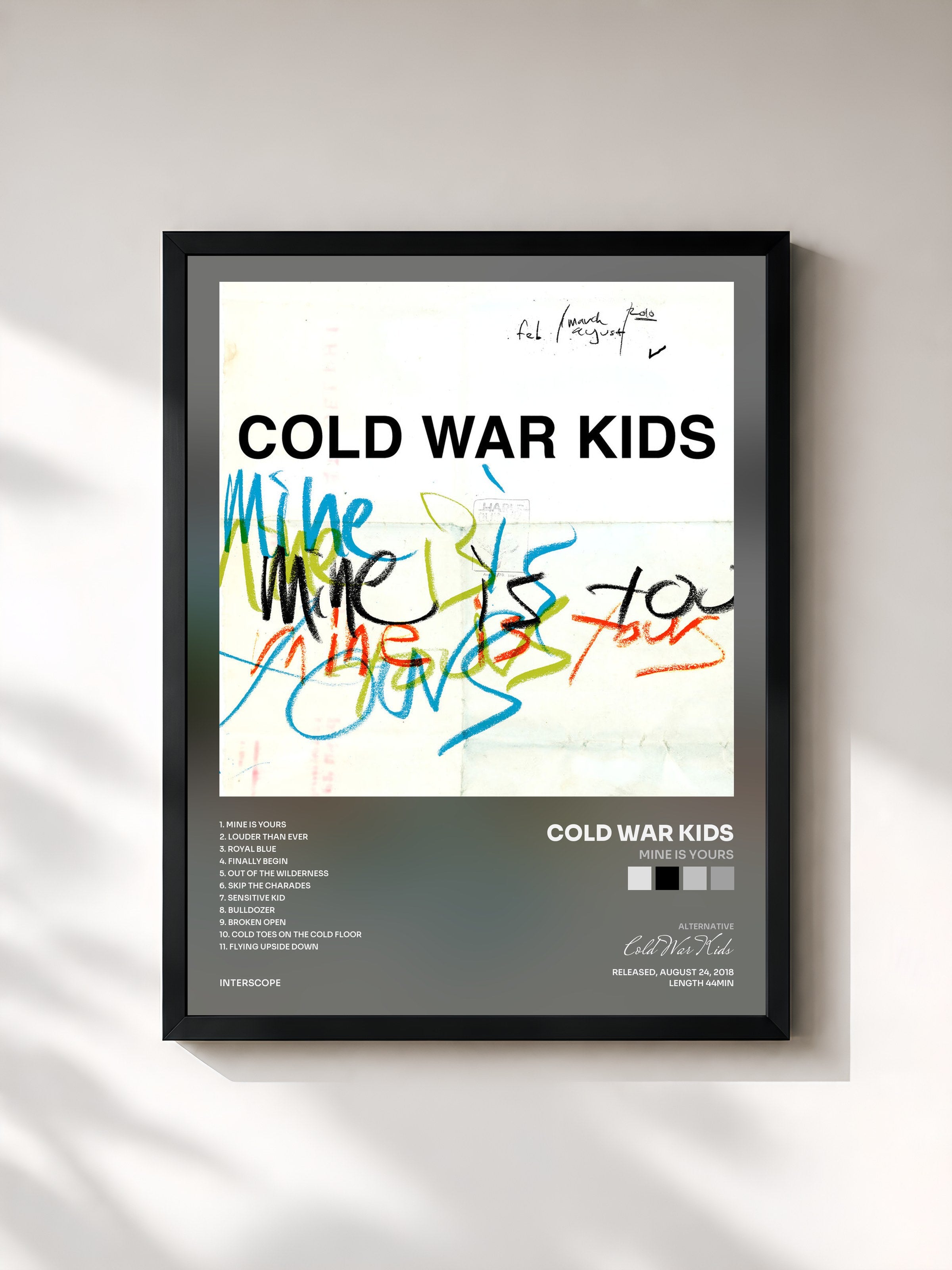 #noir Tableau de l'album Mine Is Yours de Cold War Kids, cadre noir, imprimé et encadré en France