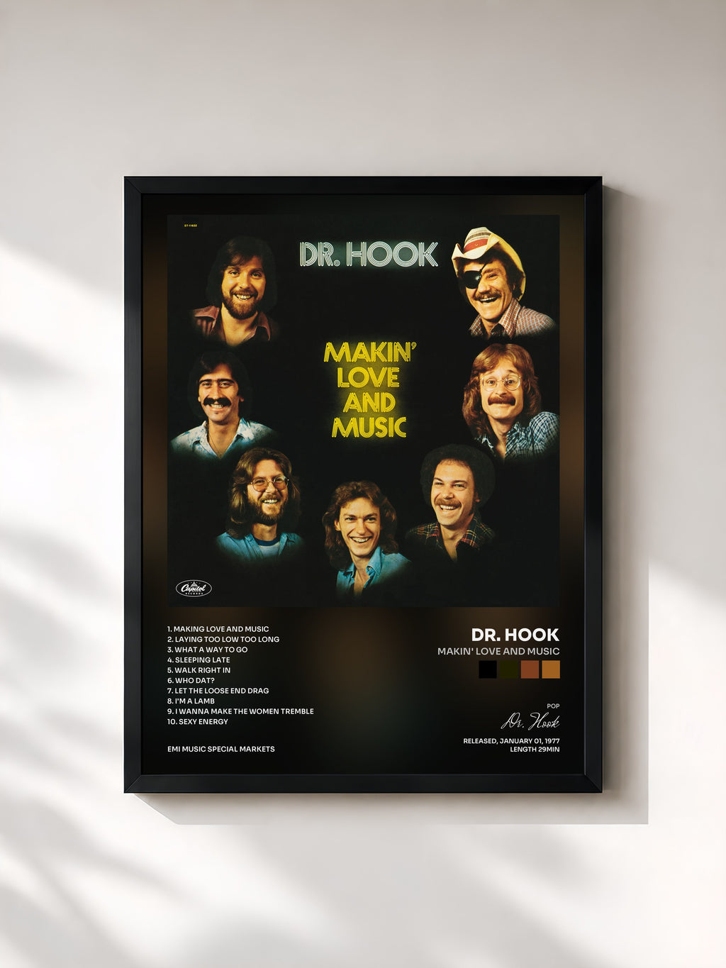 #noir Tableau de l'album Makin' Love And Music de Dr. Hook, cadre noir, imprimé et encadré en France