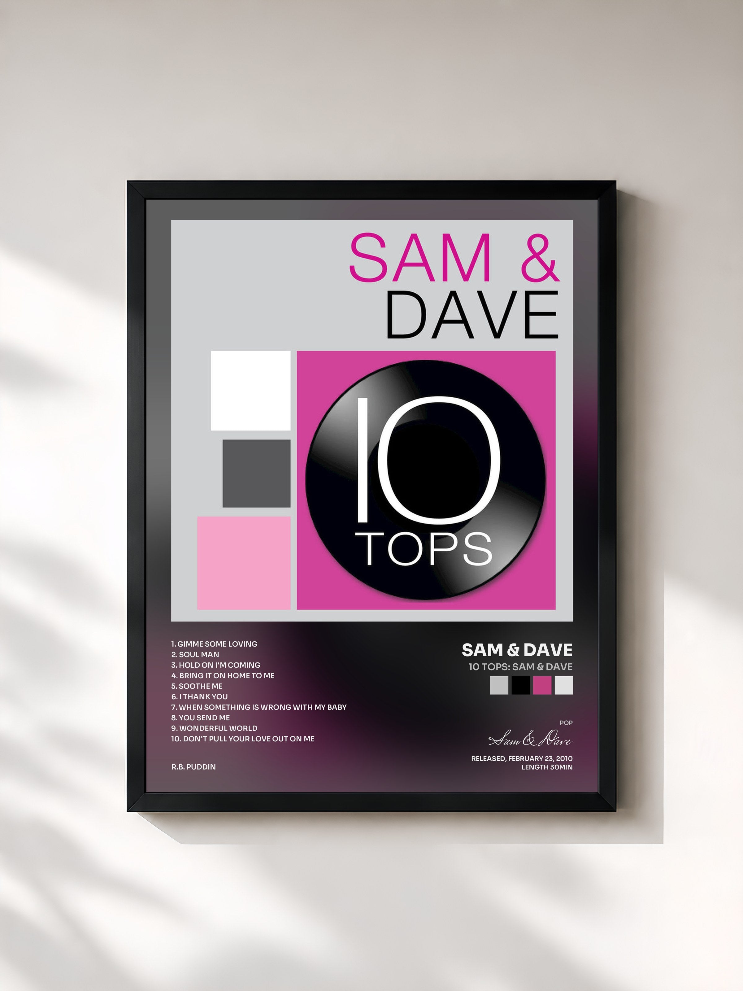 #noir Tableau de l'album 10 Tops: Sam & Dave de Sam & Dave, cadre noir, imprimé et encadré en France