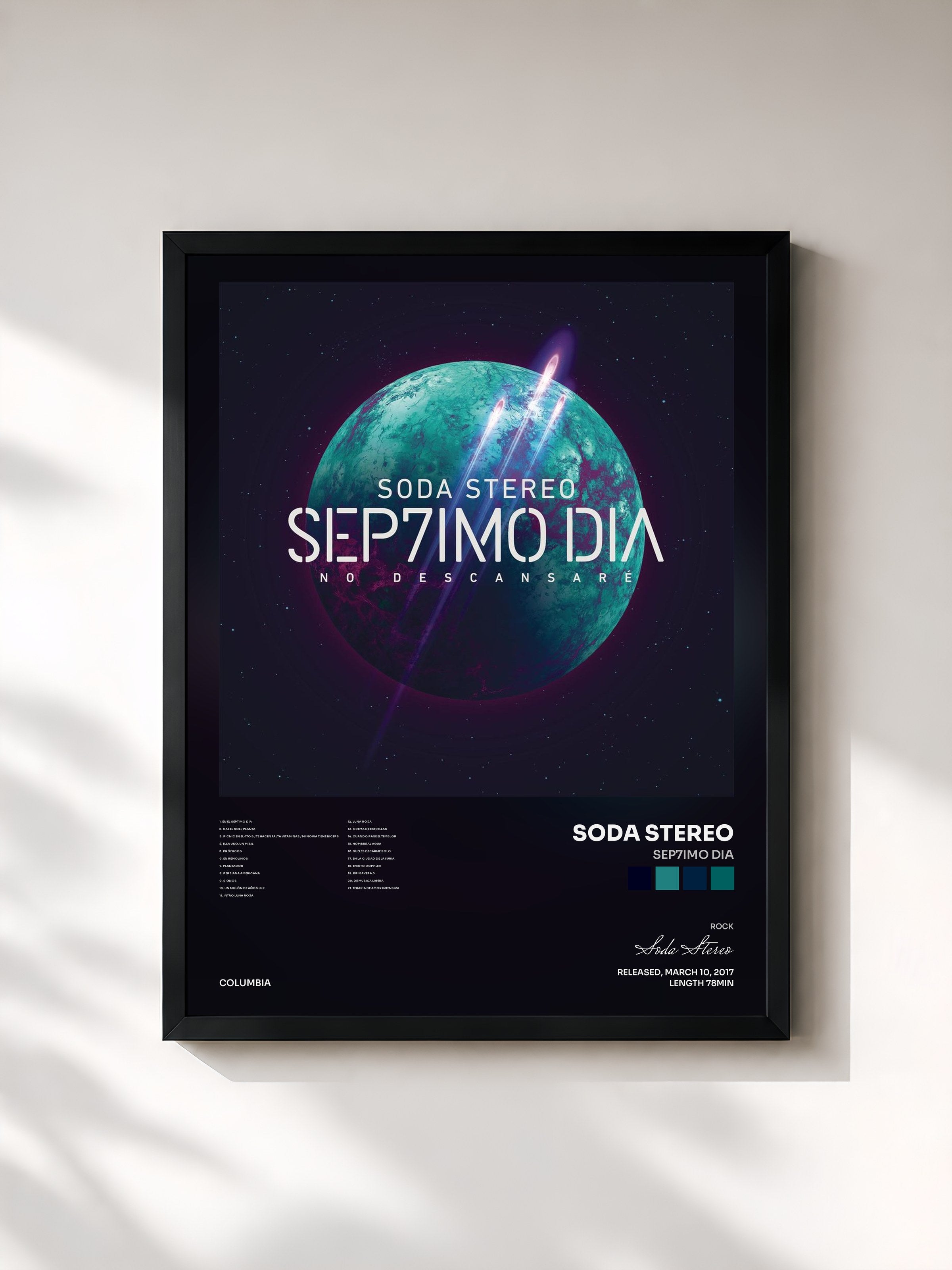 #noir Tableau de l'album SEP7IMO DIA de Soda Stereo, cadre noir, imprimé et encadré en France