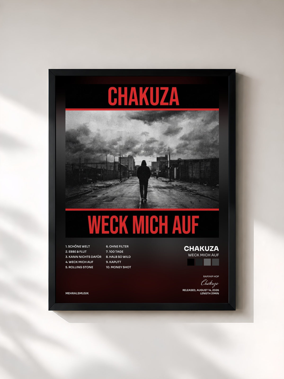 #noir Tableau de l'album Weck mich auf de Chakuza, cadre noir, imprimé et encadré en France