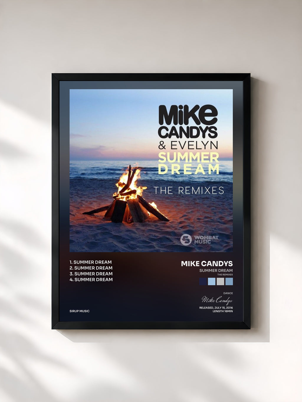#noir Tableau de l'album Summer Dream (The Remixes) de Mike Candys, cadre noir, imprimé et encadré en France