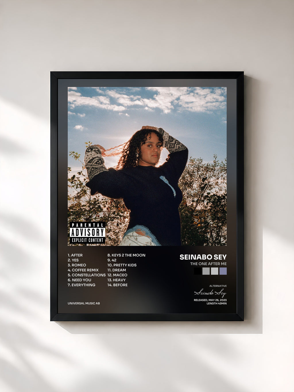 #noir Tableau de l'album THE ONE AFTER ME de Seinabo Sey, cadre noir, imprimé et encadré en France