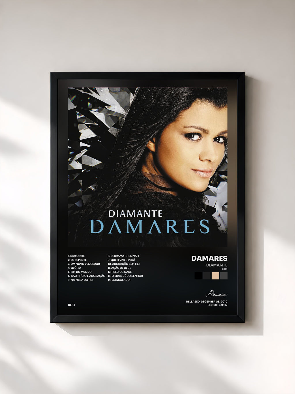 #noir Tableau de l'album Diamante (2010) de Damares, cadre noir, imprimé et encadré en France