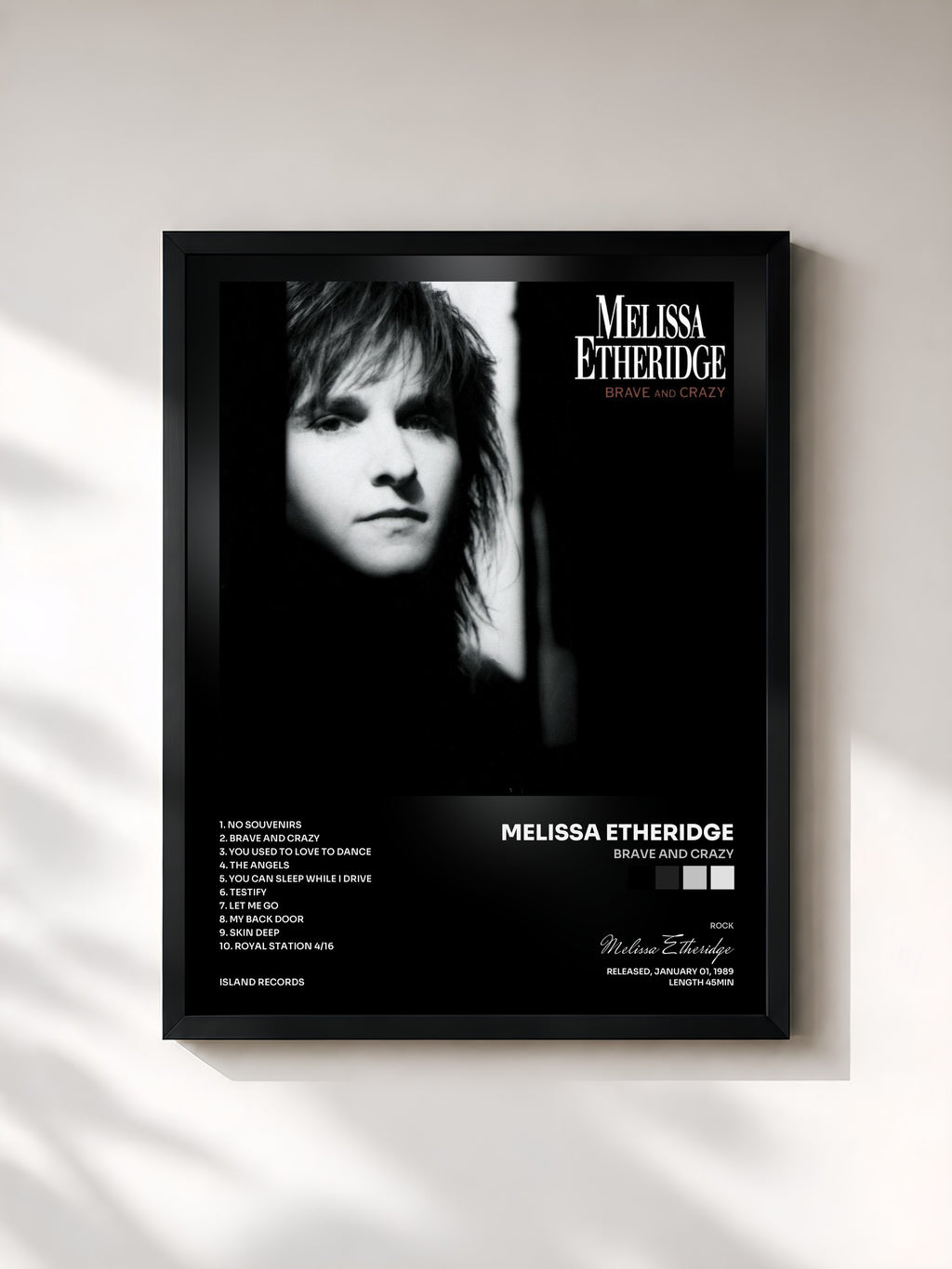 #noir Tableau de l'album Brave And Crazy de Melissa Etheridge, cadre noir, imprimé et encadré en France