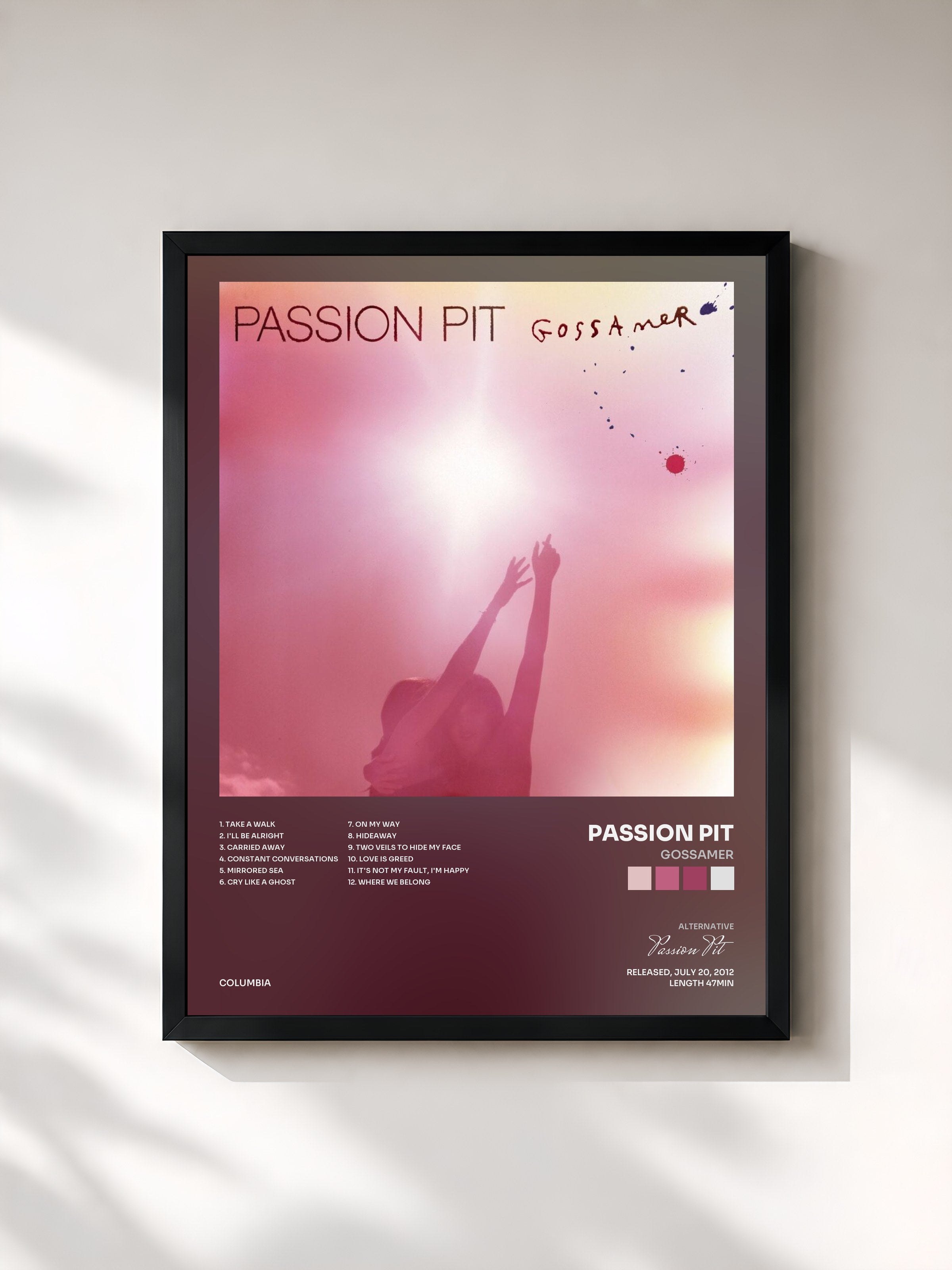 #noir Tableau de l'album Gossamer de Passion Pit, cadre noir, imprimé et encadré en France