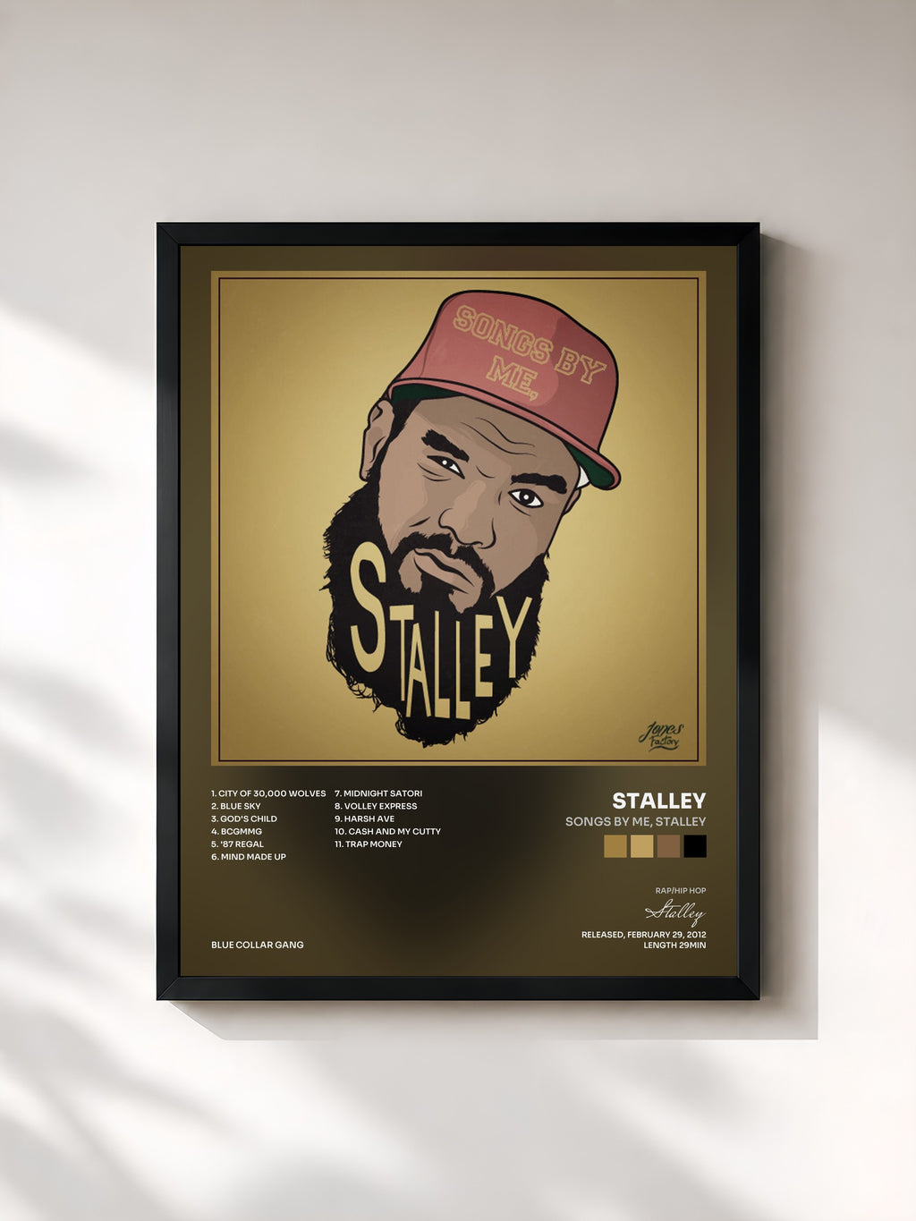 #noir Tableau de l'album Songs by Me, Stalley de Stalley, cadre noir, imprimé et encadré en France