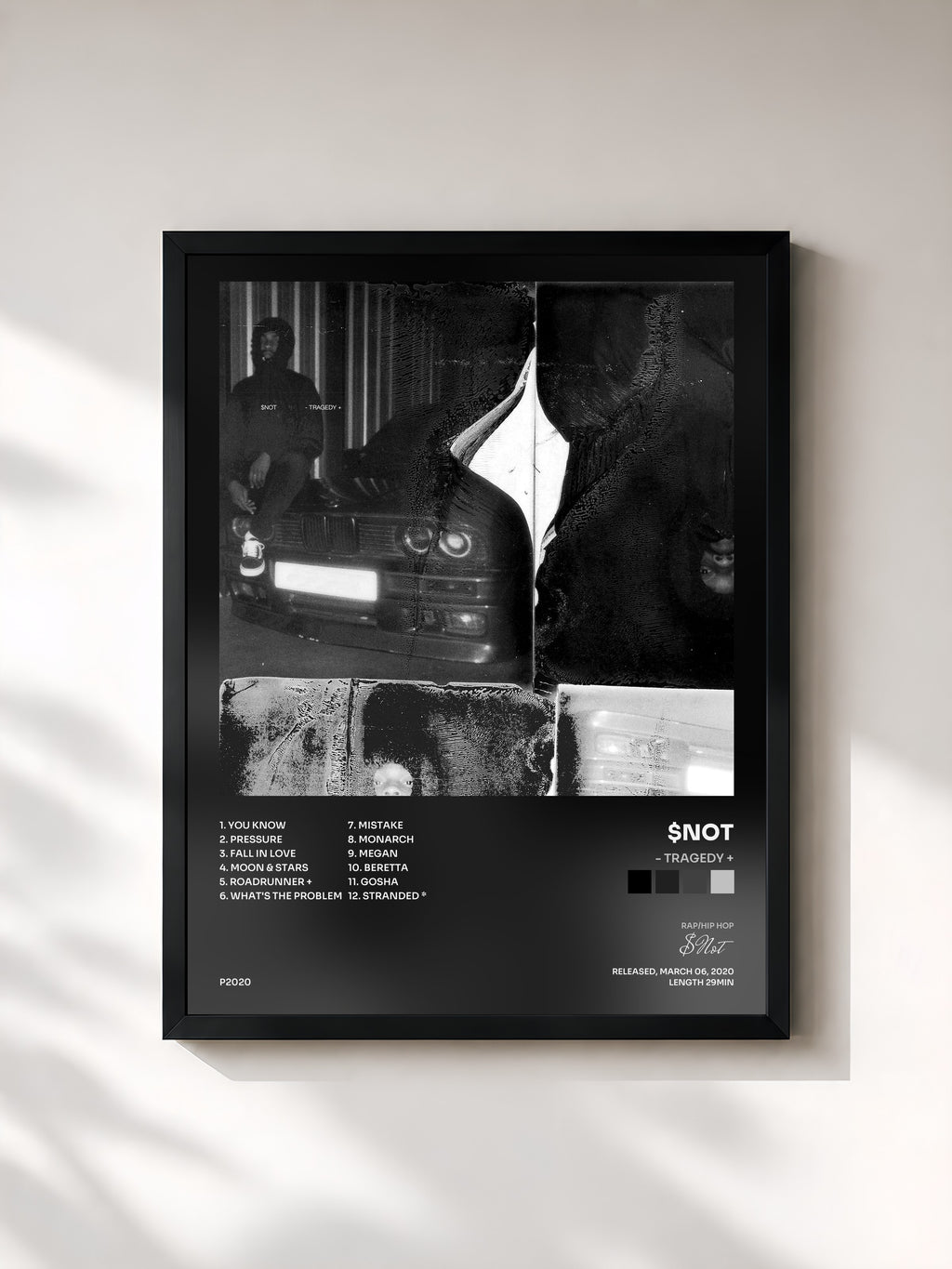 #noir Tableau de l'album - TRAGEDY + de $Not, cadre noir, imprimé et encadré en France