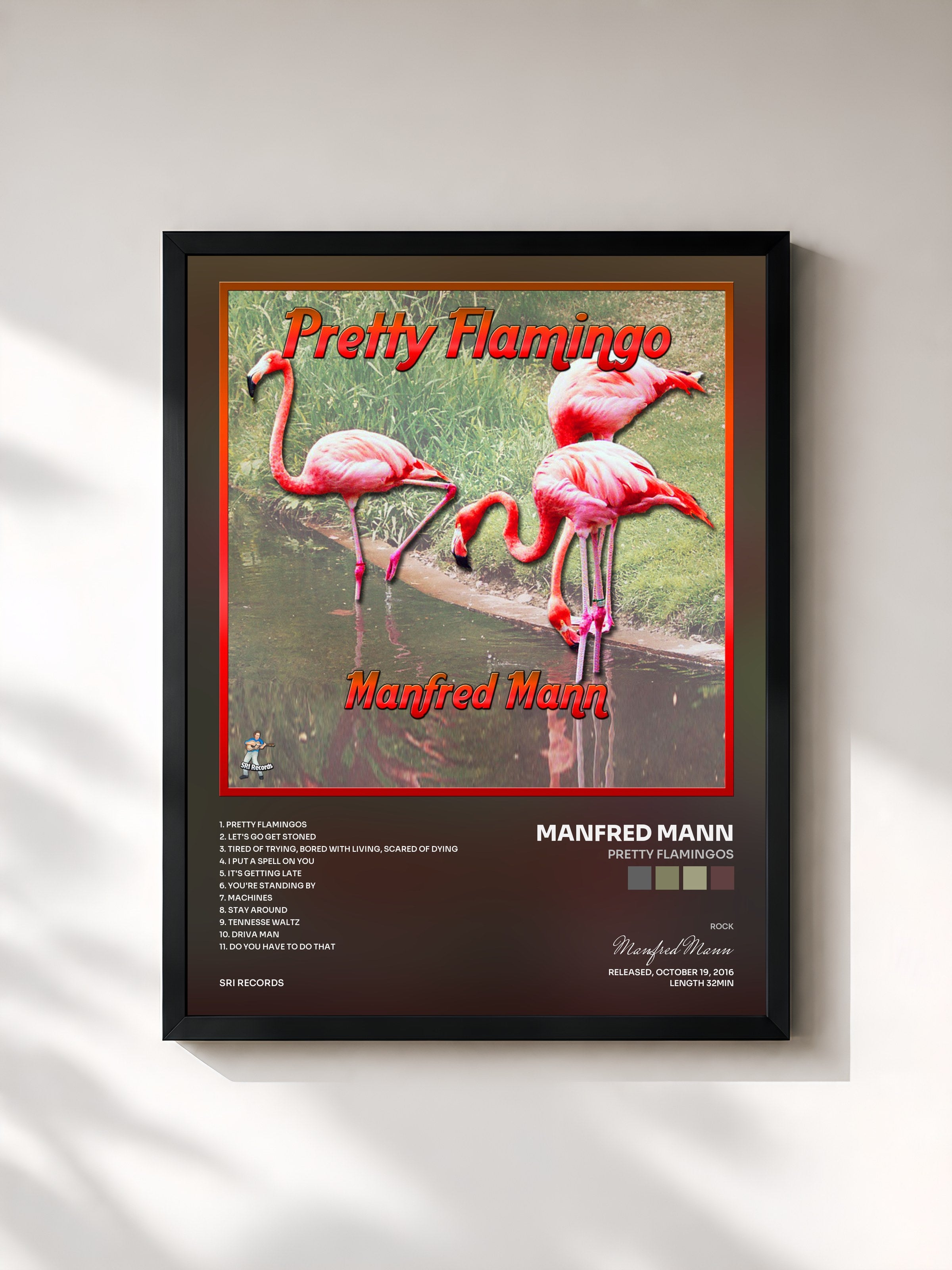 #noir Tableau de l'album Pretty Flamingos de Manfred Mann, cadre noir, imprimé et encadré en France