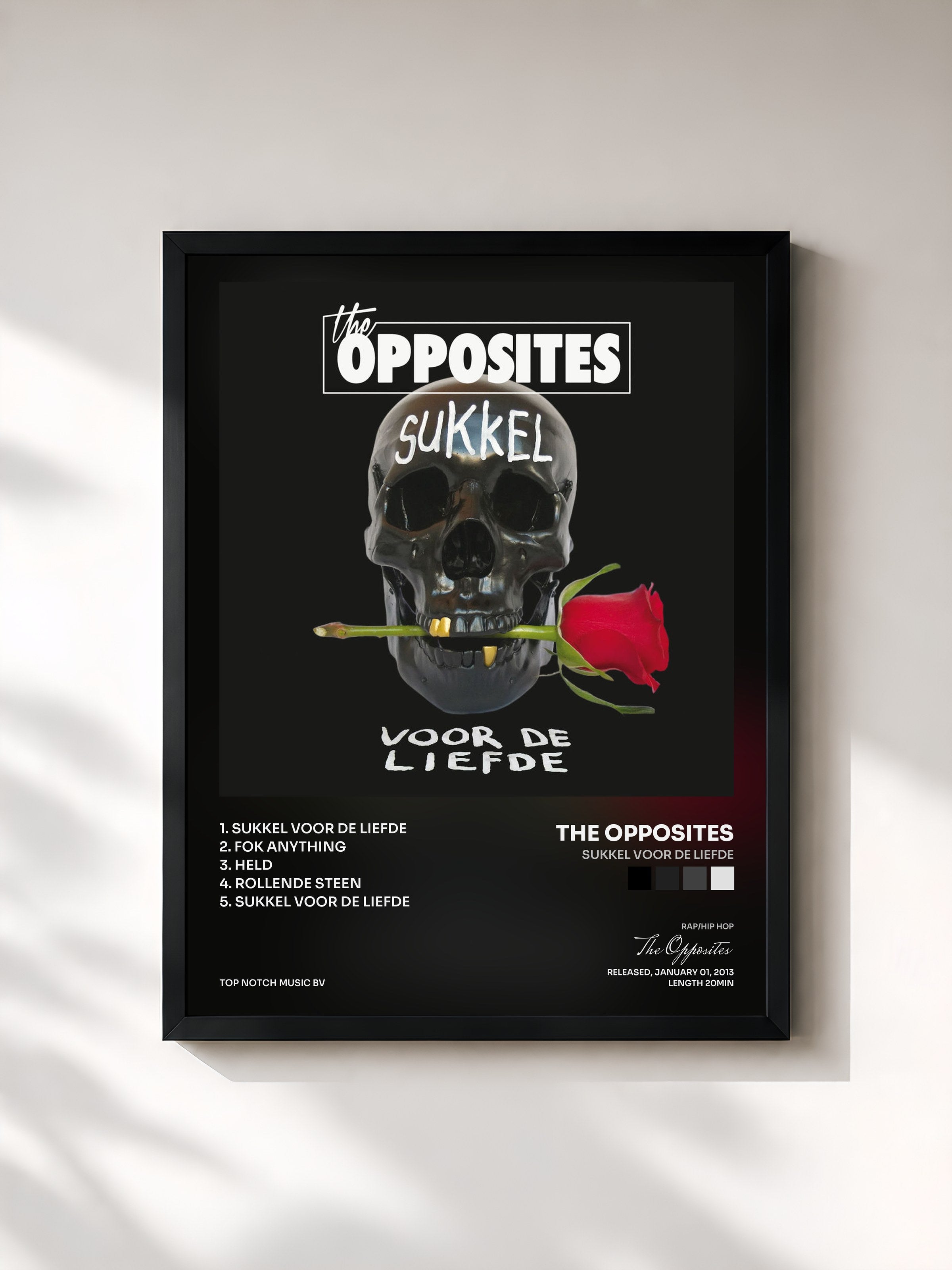 #noir Tableau de l'album Sukkel Voor De Liefde de The Opposites, cadre noir, imprimé et encadré en France