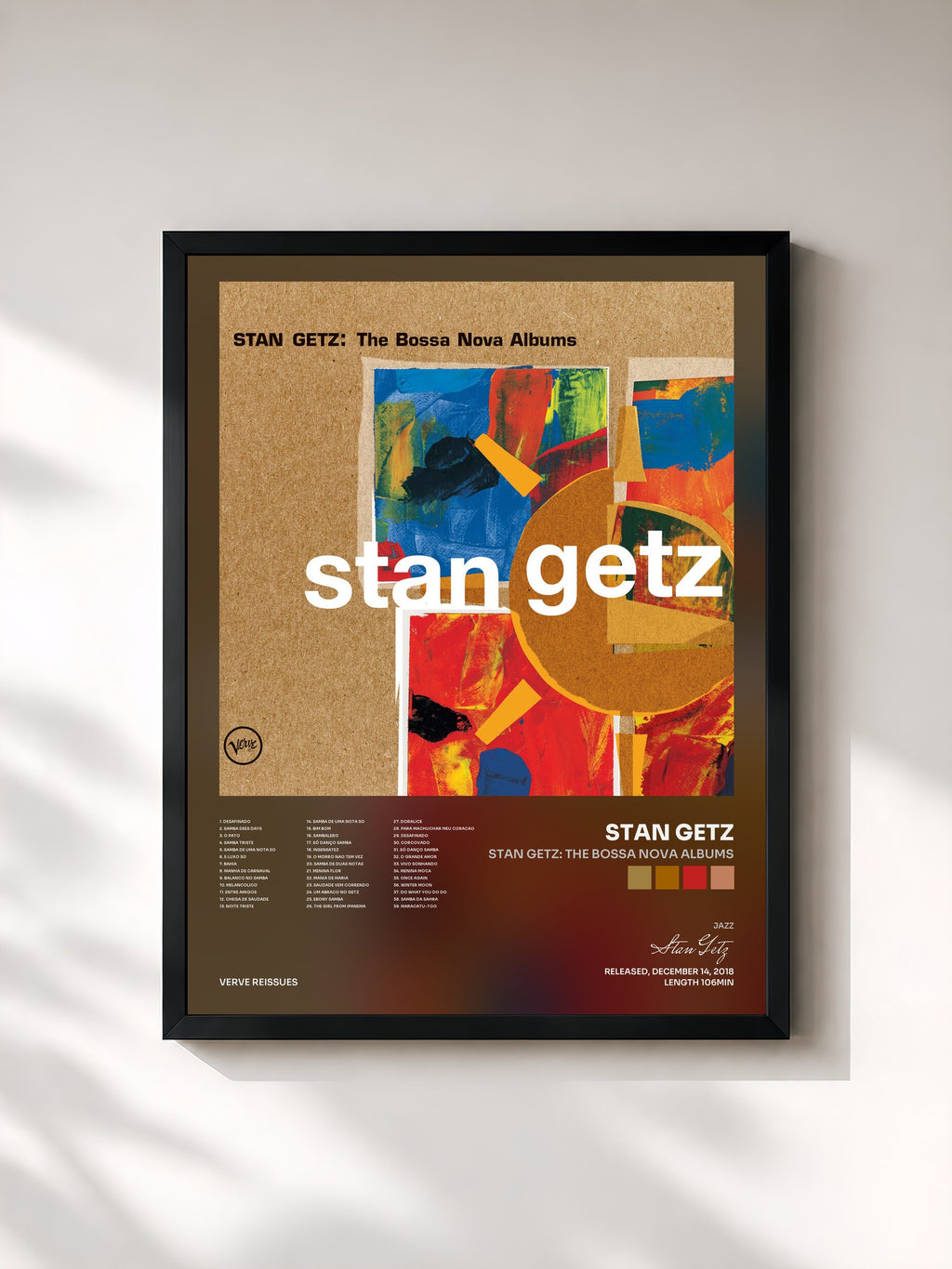 #noir Tableau de l'album Stan Getz: The Bossa Nova Albums de Stan Getz, cadre noir, imprimé et encadré en France