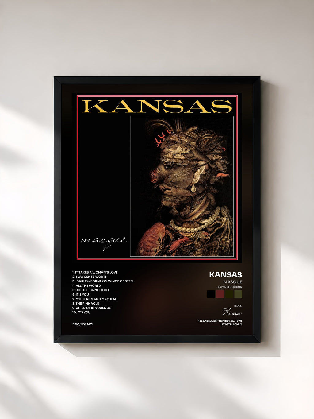 #noir Tableau de l'album Masque (Expanded Edition) de Kansas, cadre noir, imprimé et encadré en France