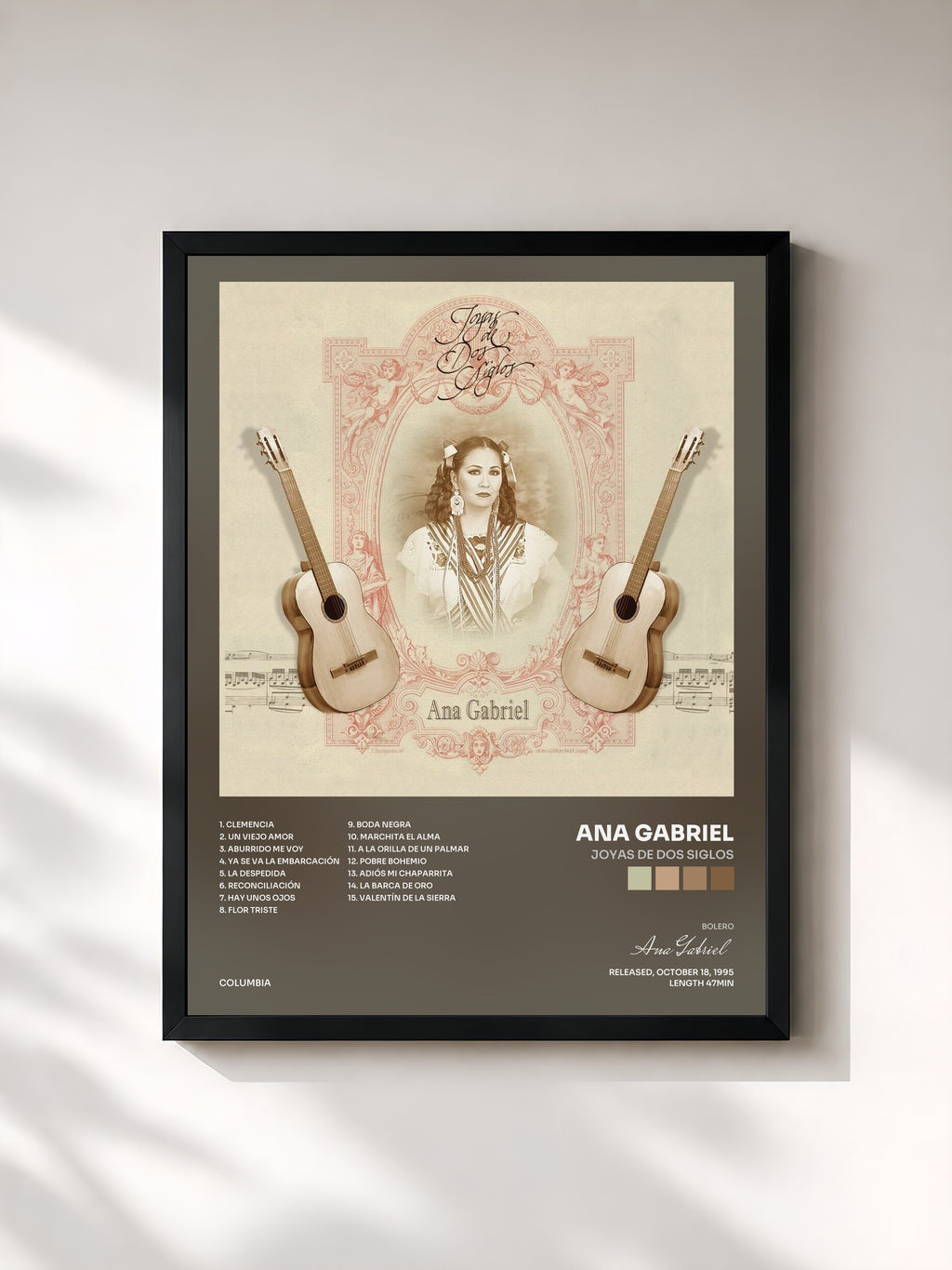 #noir Tableau de l'album Joyas De Dos Siglos de Ana Gabriel, cadre noir, imprimé et encadré en France