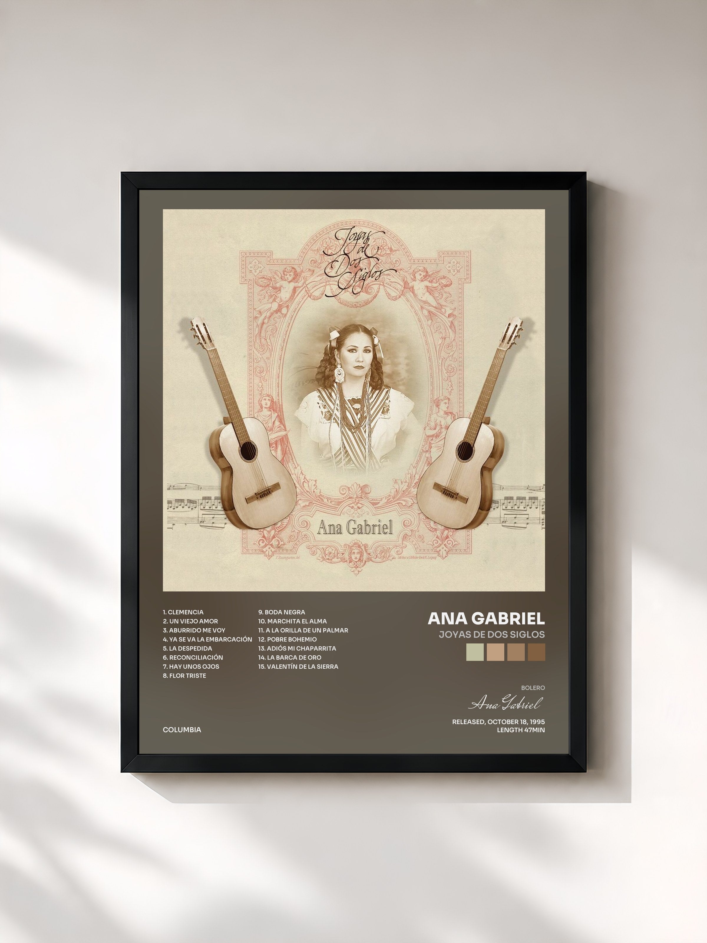 #noir Tableau de l'album Joyas De Dos Siglos de Ana Gabriel, cadre noir, imprimé et encadré en France