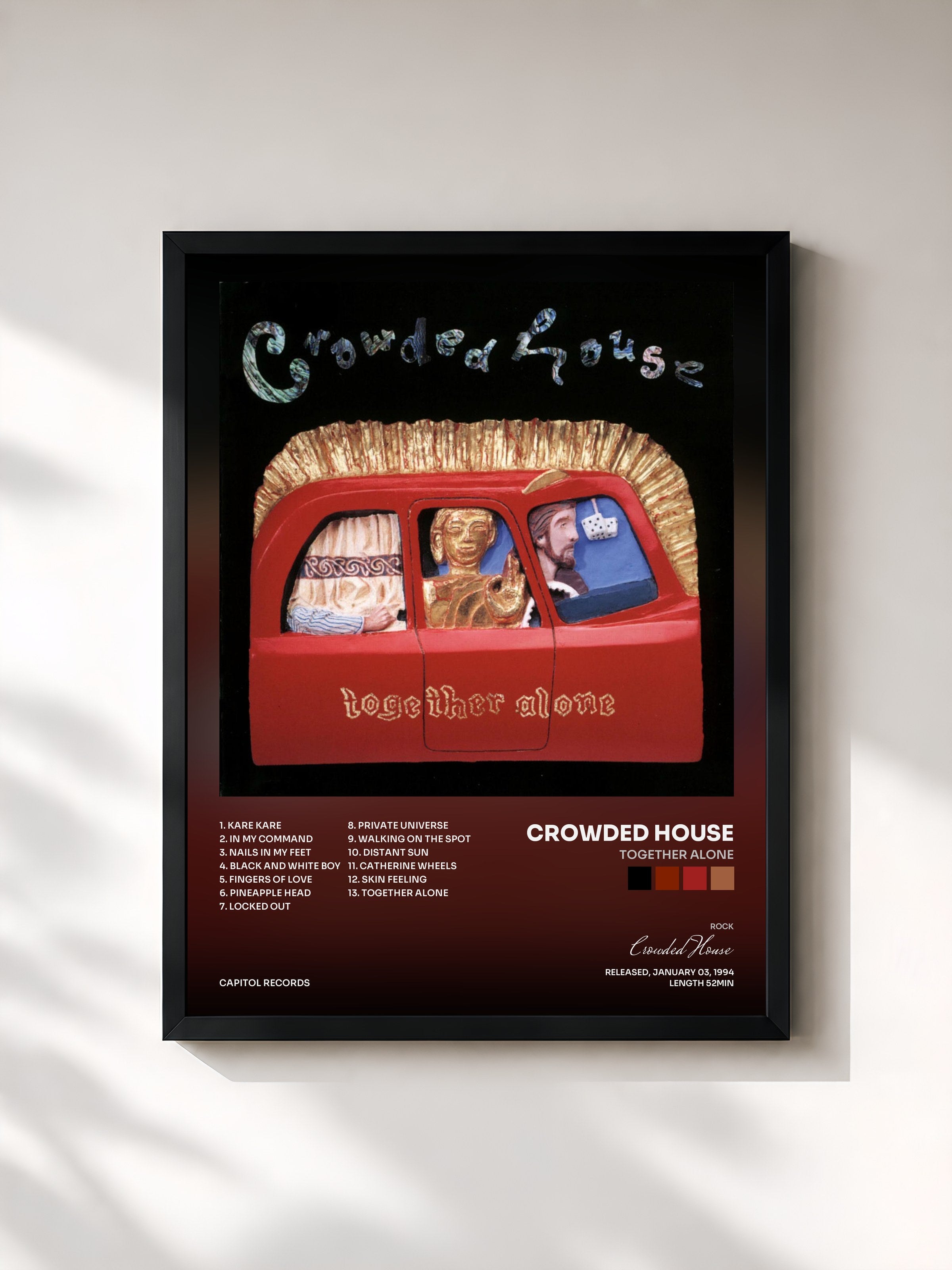 #noir Tableau de l'album Together Alone de Crowded House, cadre noir, imprimé et encadré en France
