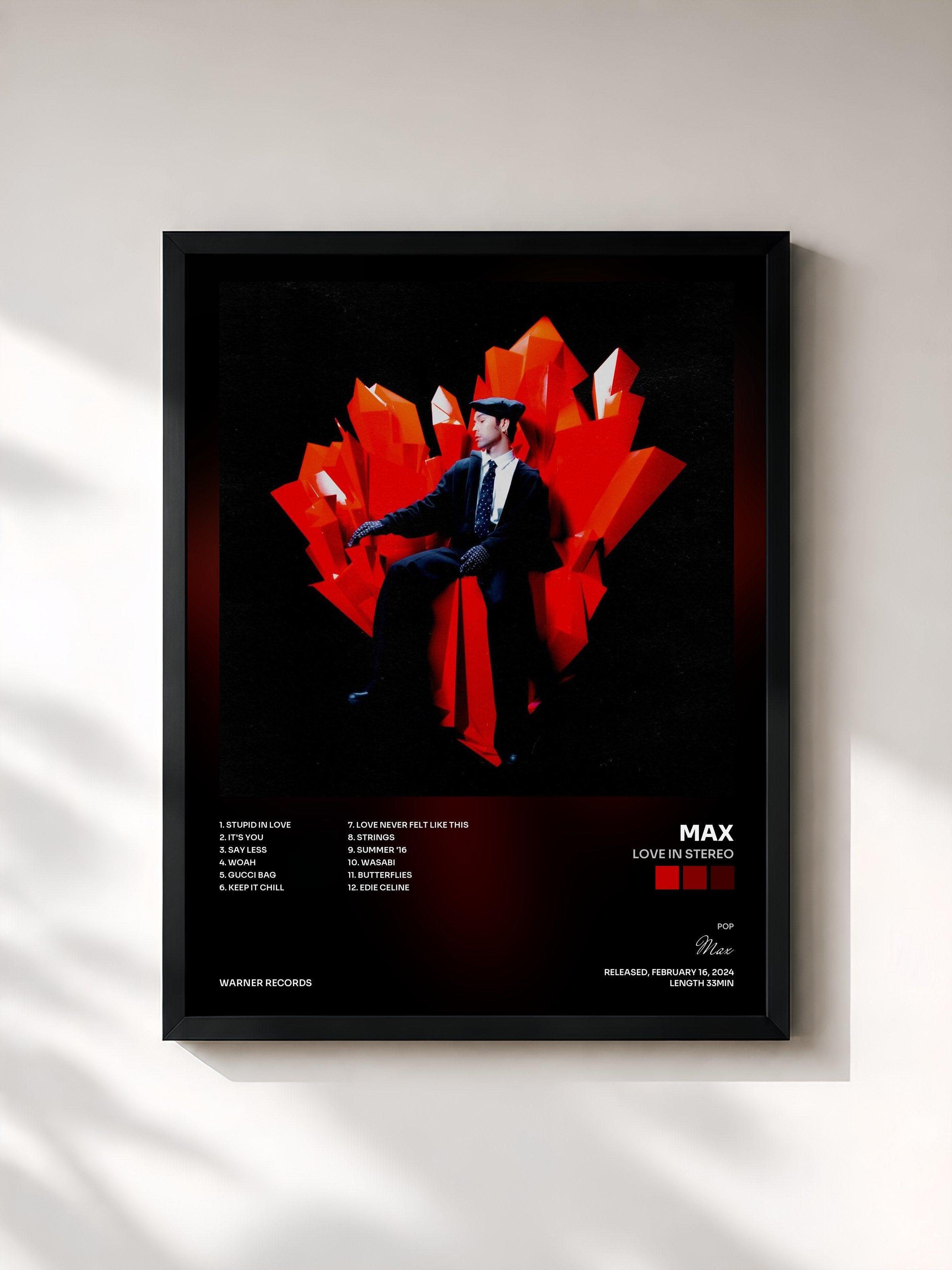 #noir Tableau de l'album LOVE IN STEREO de Max, cadre noir, imprimé et encadré en France