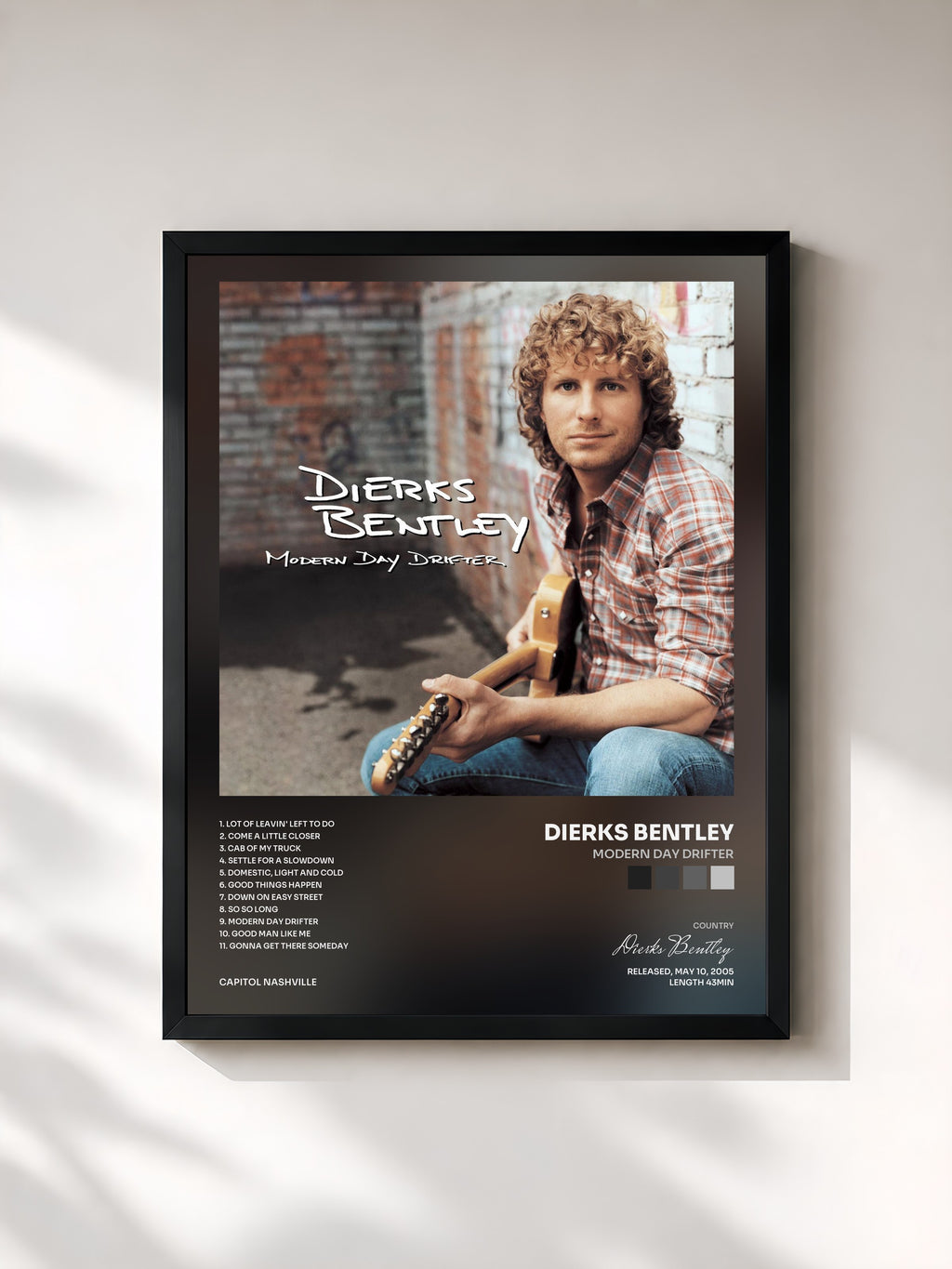 #noir Tableau de l'album Modern Day Drifter de Dierks Bentley, cadre noir, imprimé et encadré en France