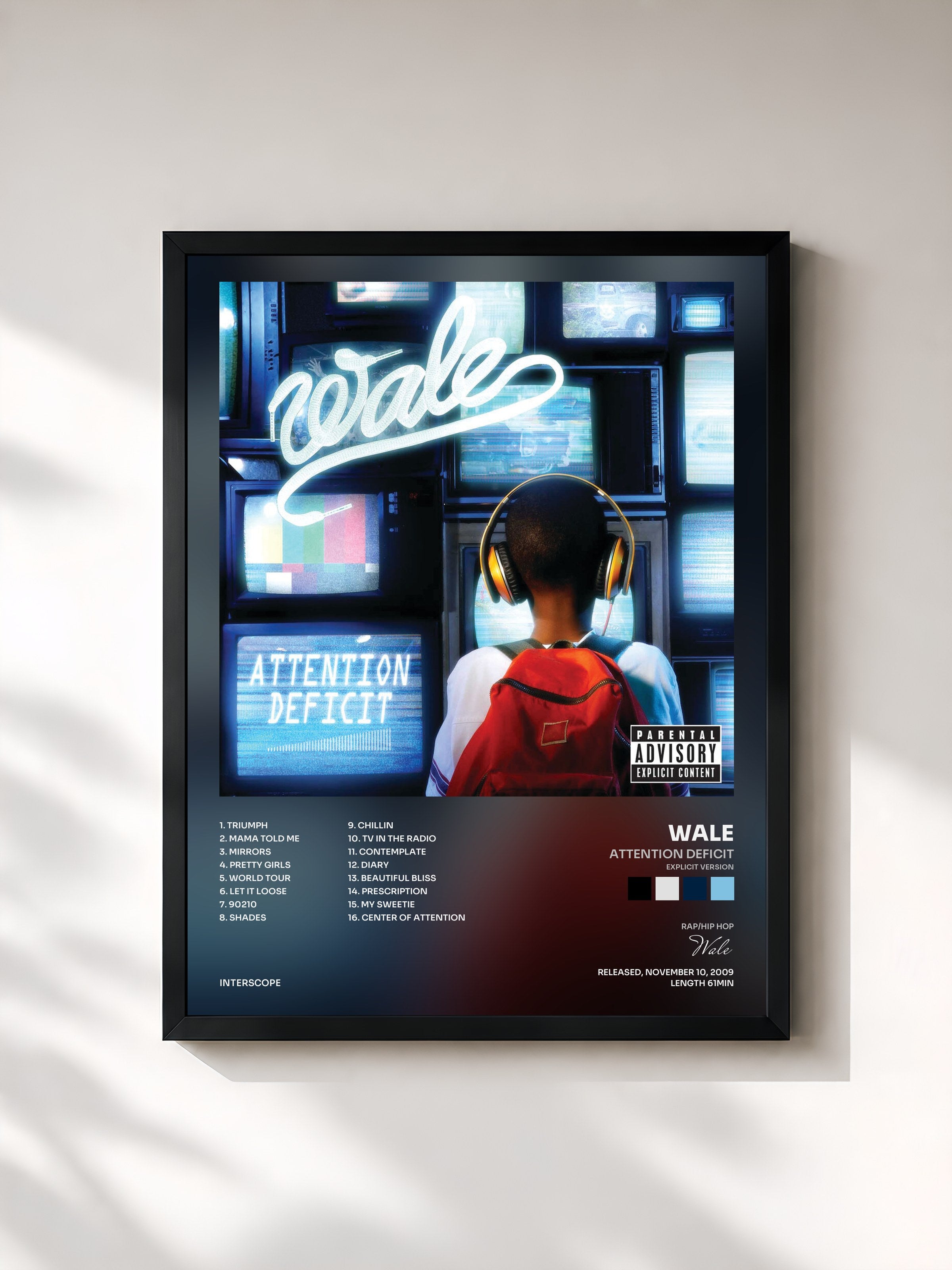 #noir Tableau de l'album Attention Deficit (Explicit Version) de Wale, cadre noir, imprimé et encadré en France
