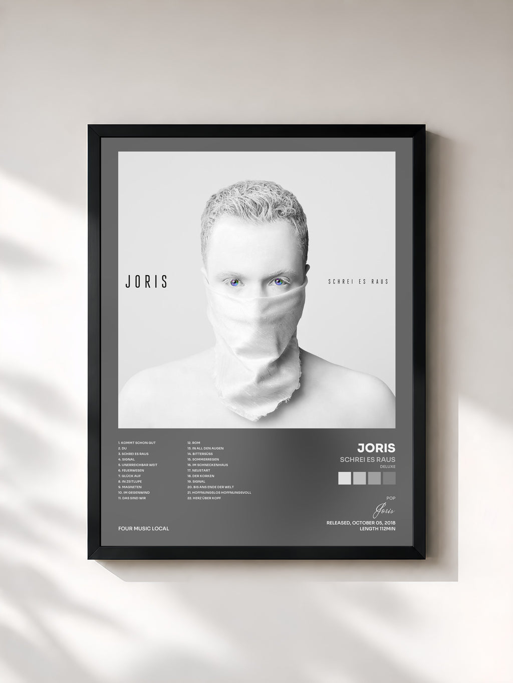 #noir Tableau de l'album Schrei es raus (Deluxe) de Joris, cadre noir, imprimé et encadré en France