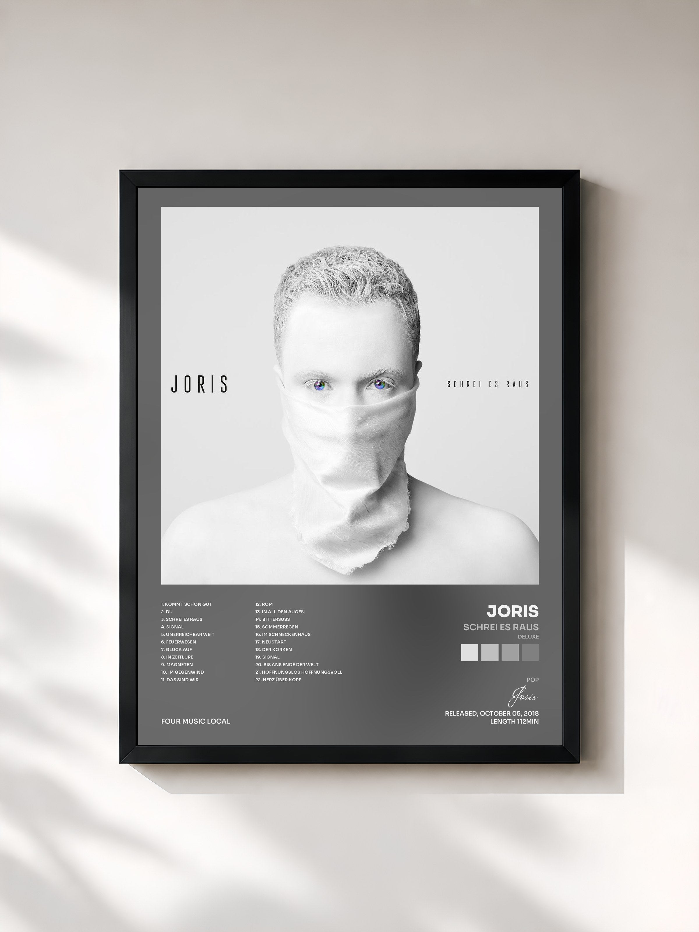 #noir Tableau de l'album Schrei es raus (Deluxe) de Joris, cadre noir, imprimé et encadré en France