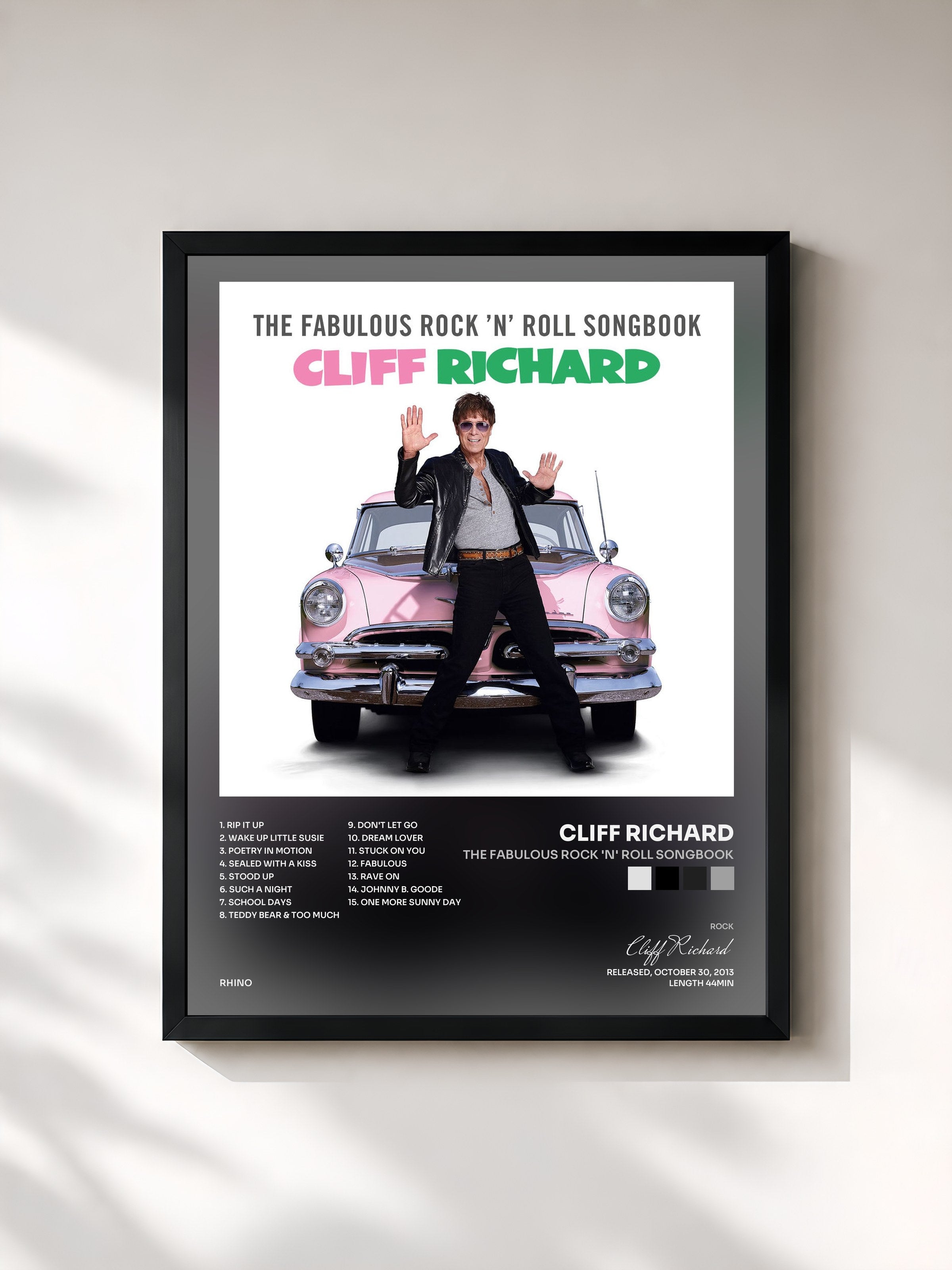 #noir Tableau de l'album The Fabulous Rock 'n' Roll Songbook de Cliff Richard, cadre noir, imprimé et encadré en France