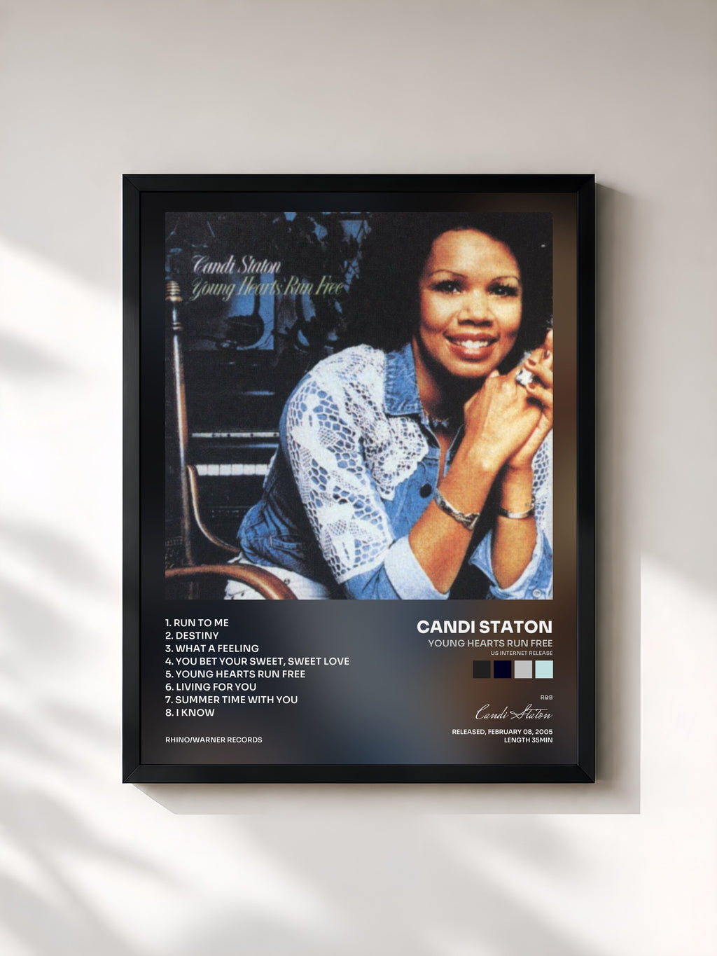 #noir Tableau de l'album Young Hearts Run Free (US Internet Release) de Candi Staton, cadre noir, imprimé et encadré en France