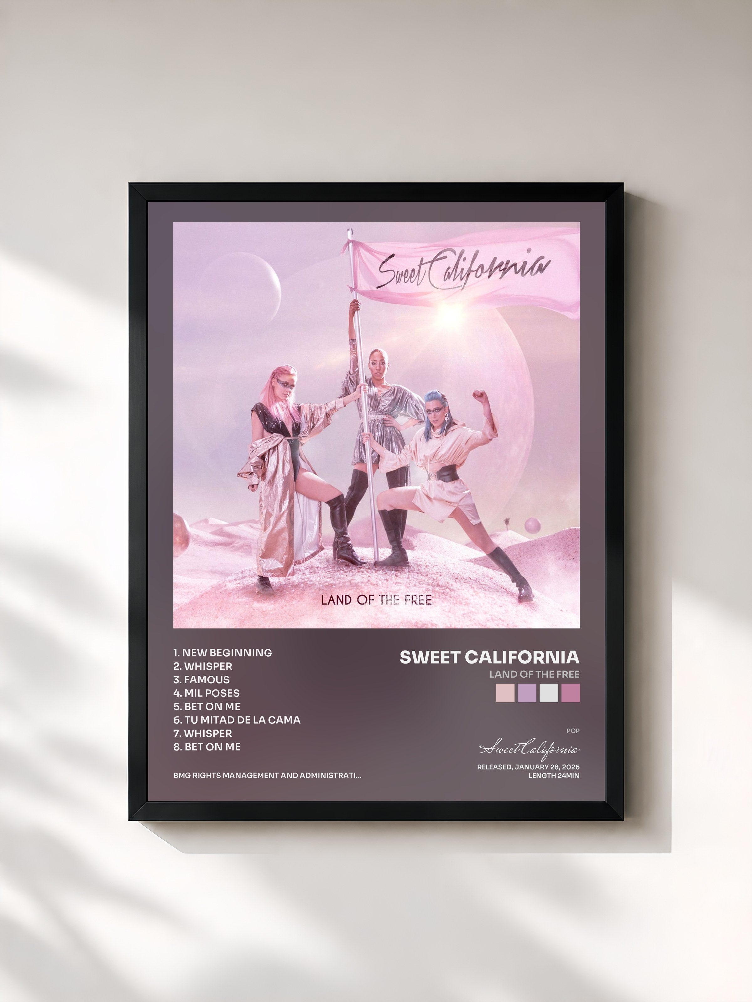 #noir Tableau de l'album Land of the Free de Sweet California, cadre noir, imprimé et encadré en France