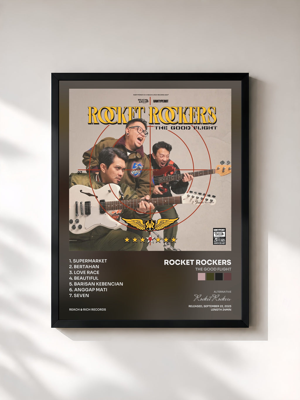 #noir Tableau de l'album The Good Flight de Rocket Rockers, cadre noir, imprimé et encadré en France