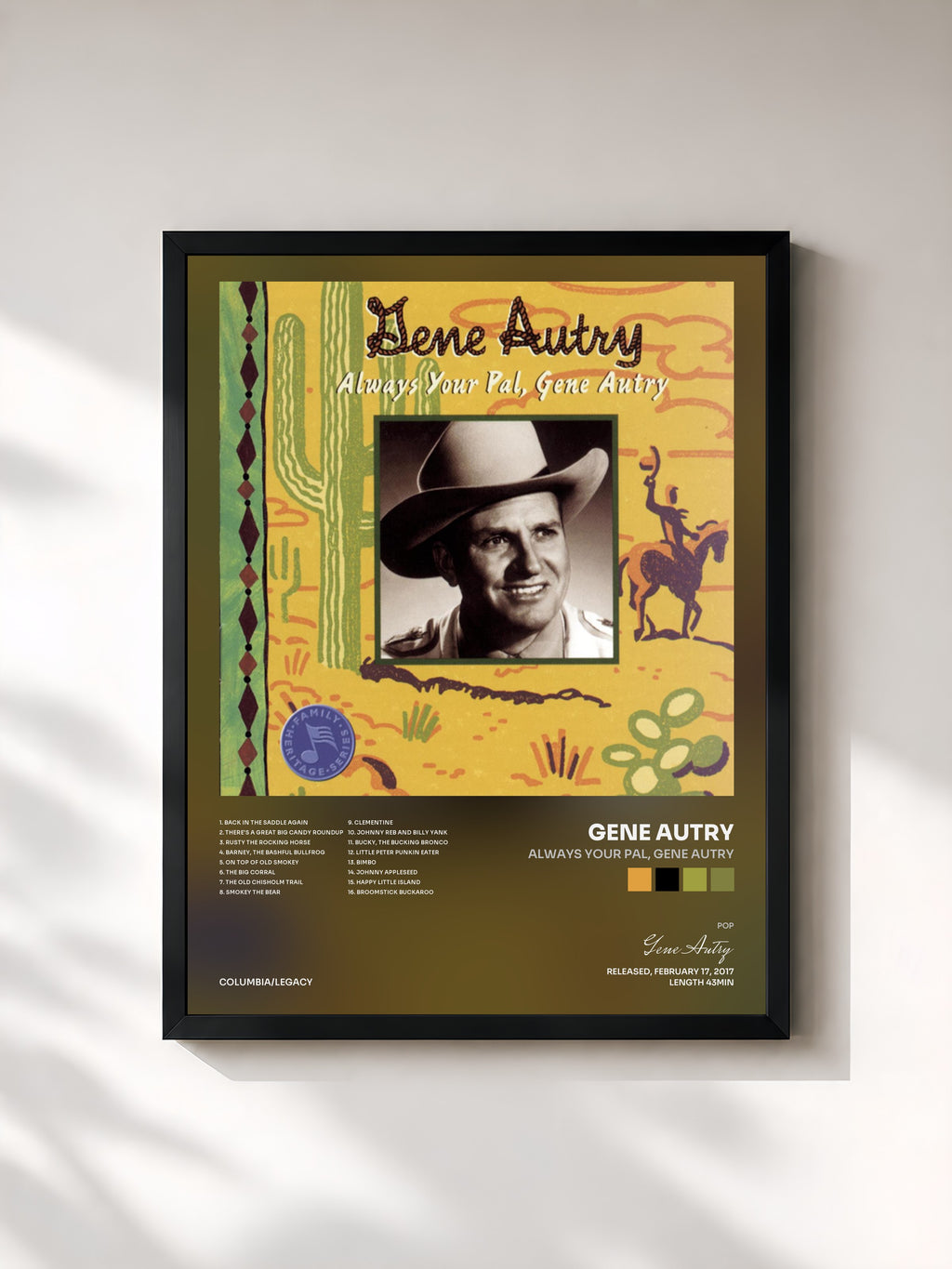 #noir Tableau de l'album Always Your Pal, Gene Autry de Gene Autry, cadre noir, imprimé et encadré en France
