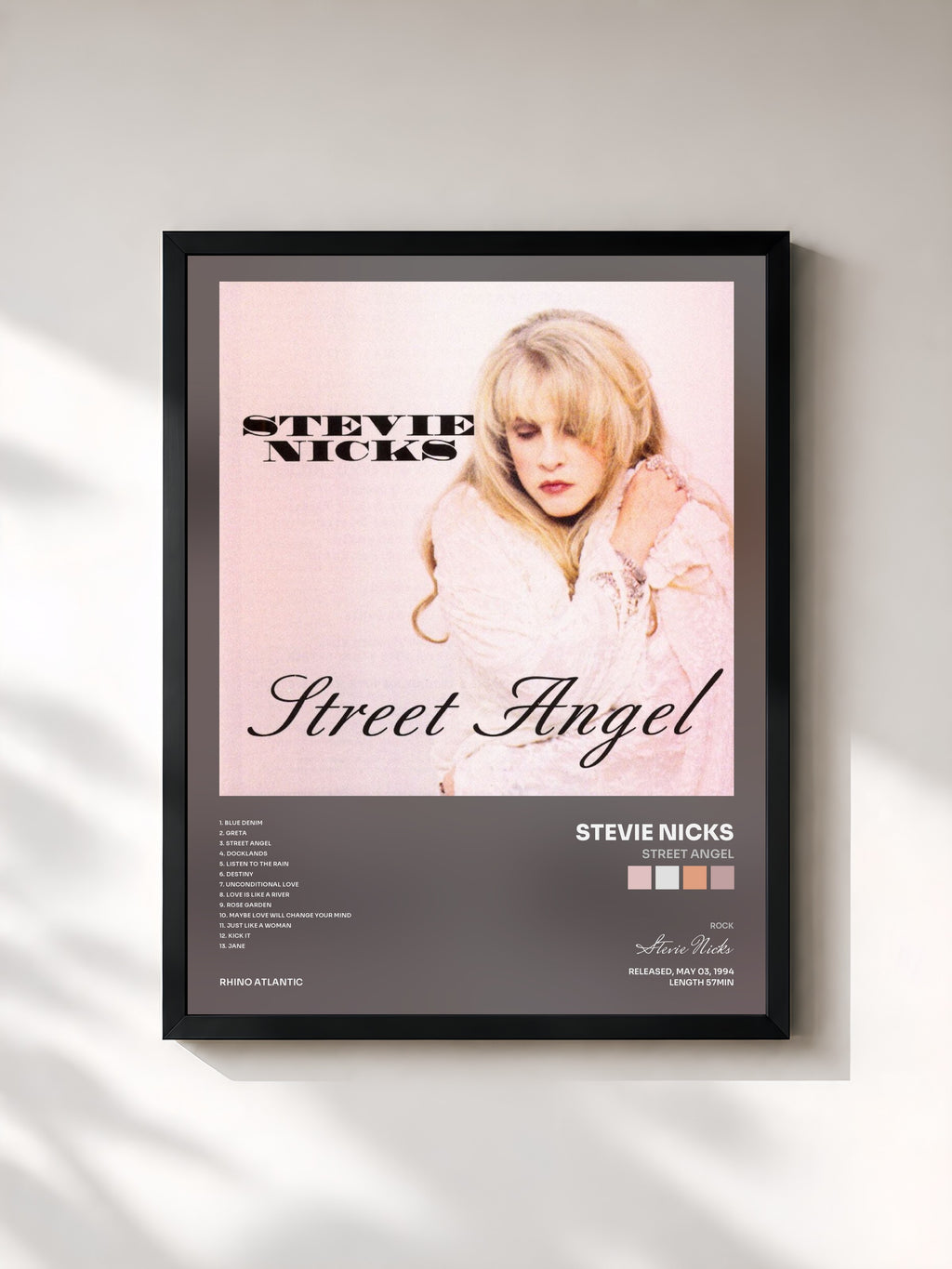 #noir Tableau de l'album Street Angel de Stevie Nicks, cadre noir, imprimé et encadré en France
