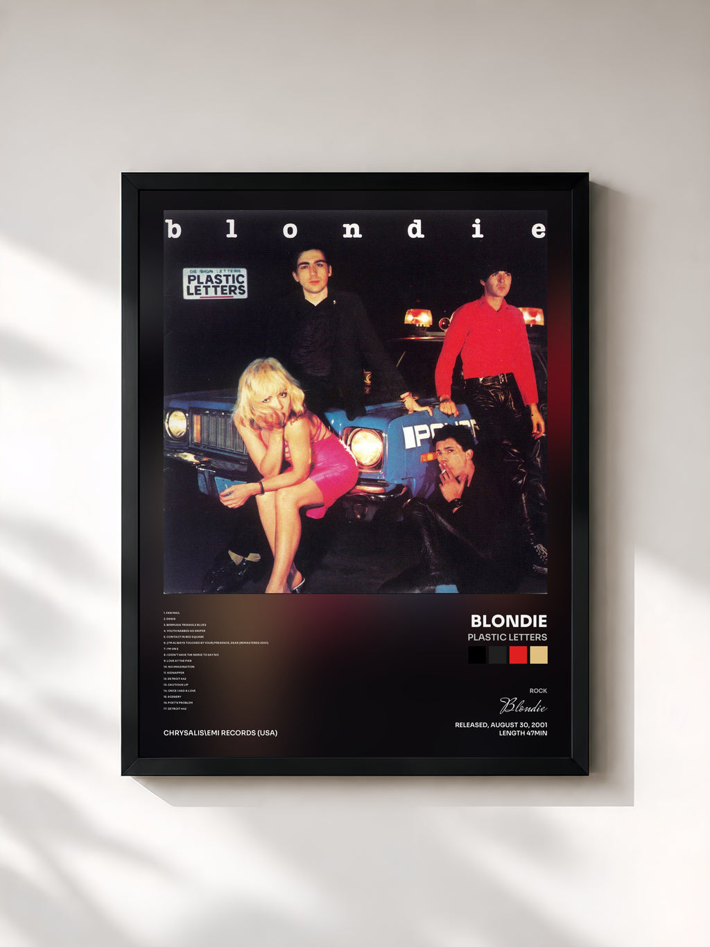 #noir Tableau de l'album Plastic Letters de Blondie, cadre noir, imprimé et encadré en France