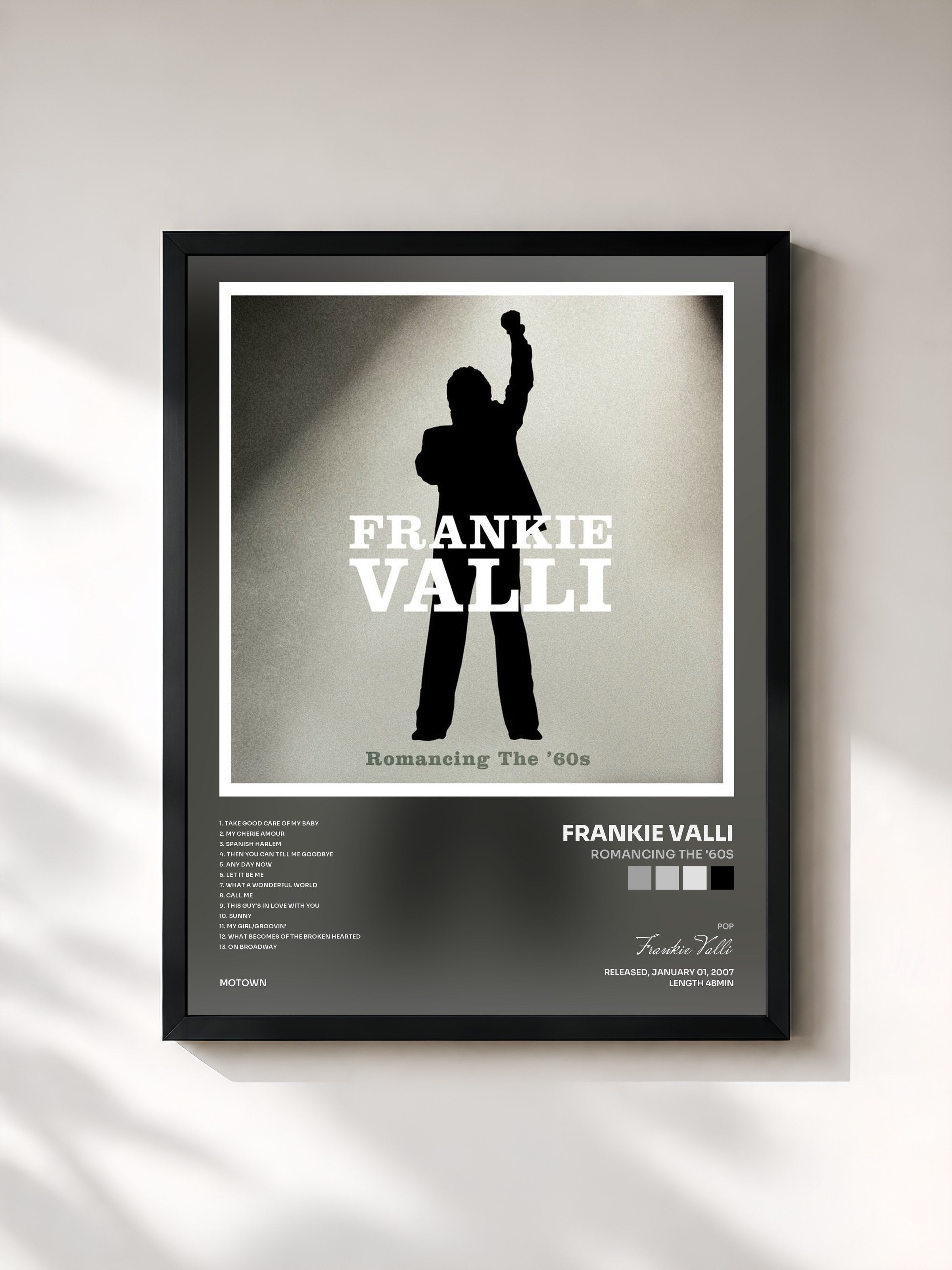 #noir Tableau de l'album Romancing The '60s de Frankie Valli, cadre noir, imprimé et encadré en France