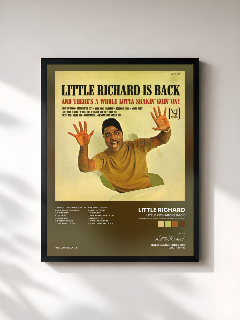 #noir Tableau de l'album Little Richard Is Back (And There's A Whole Lotta Shakin' Goin' On!) de Little Richard, cadre noir, imprimé et encadré en France
