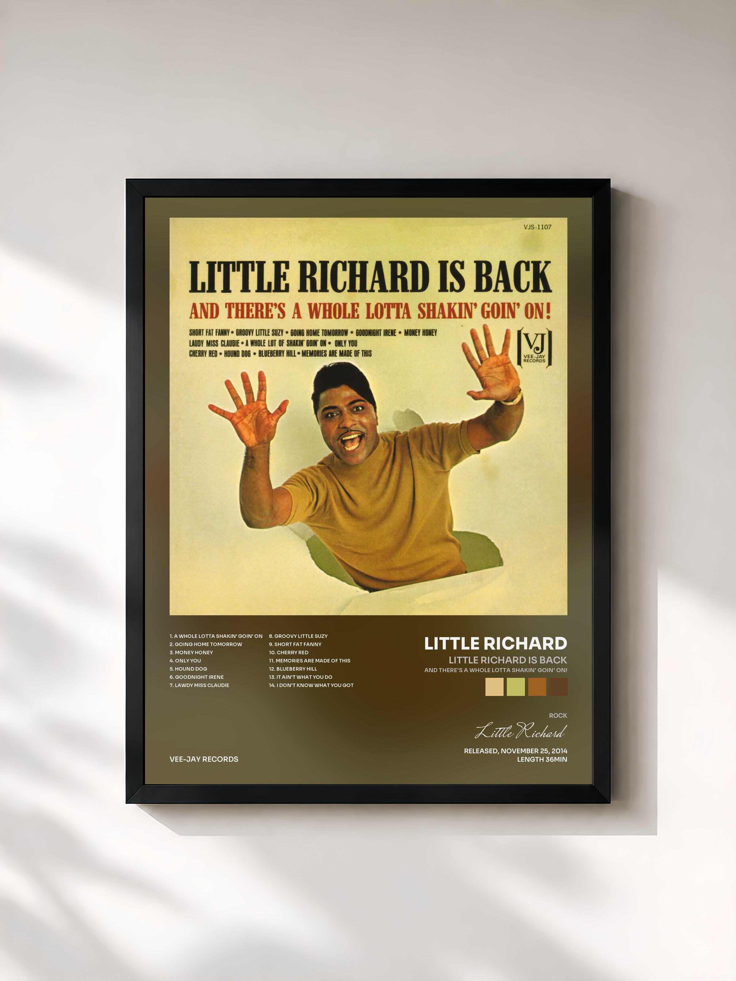 #noir Tableau de l'album Little Richard Is Back (And There's A Whole Lotta Shakin' Goin' On!) de Little Richard, cadre noir, imprimé et encadré en France