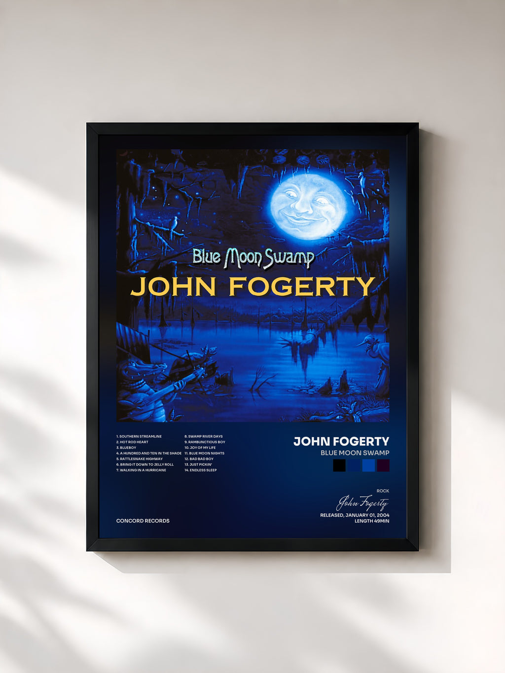 #noir Tableau de l'album Blue Moon Swamp de John Fogerty, cadre noir, imprimé et encadré en France