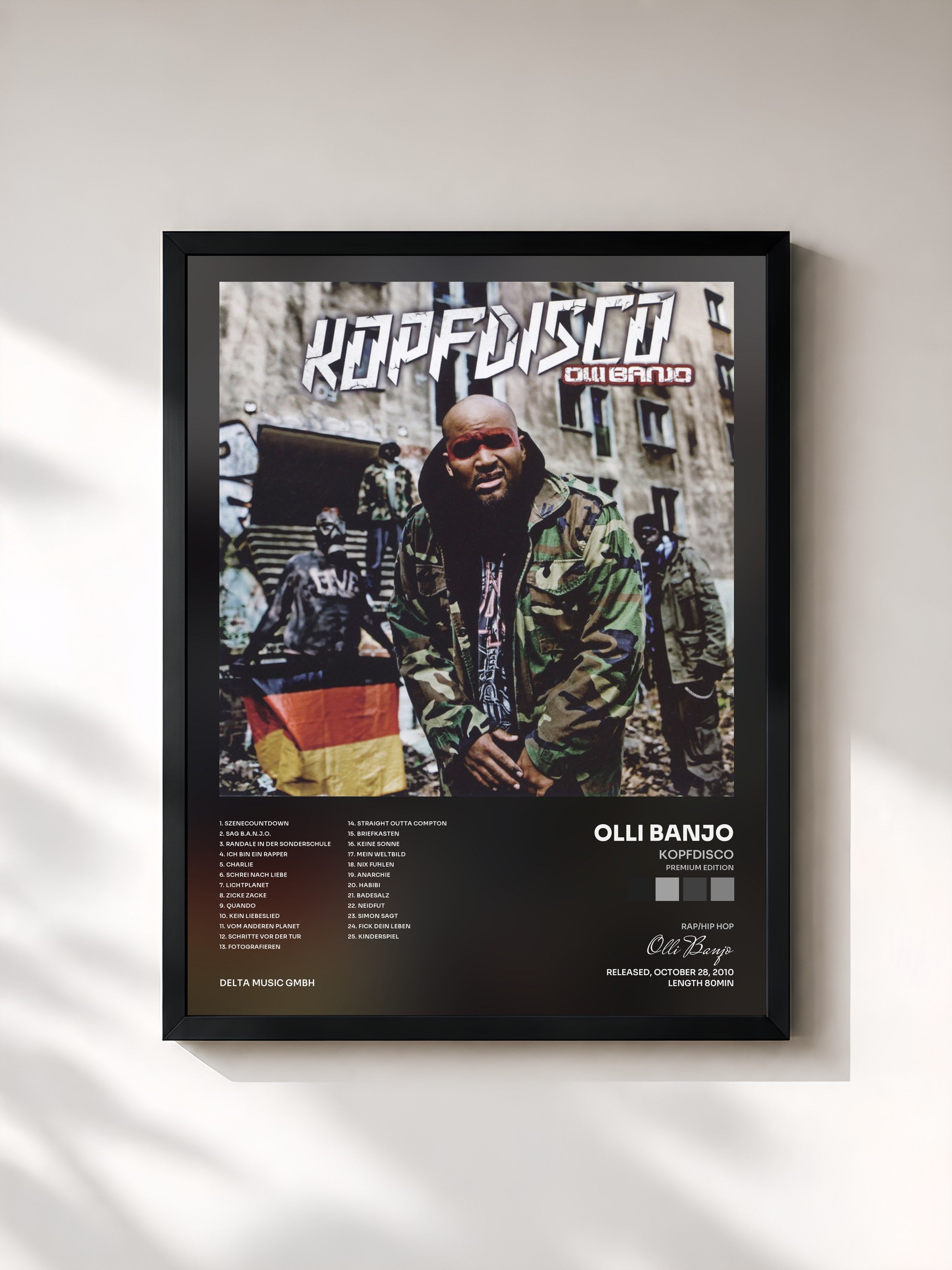 #noir Tableau de l'album Kopfdisco (Premium Edition) de Olli Banjo, cadre noir, imprimé et encadré en France