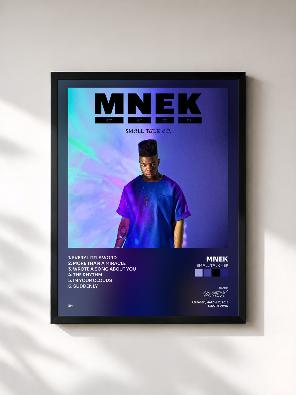 #noir Tableau de l'album Small Talk - EP de MNEK, cadre noir, imprimé et encadré en France