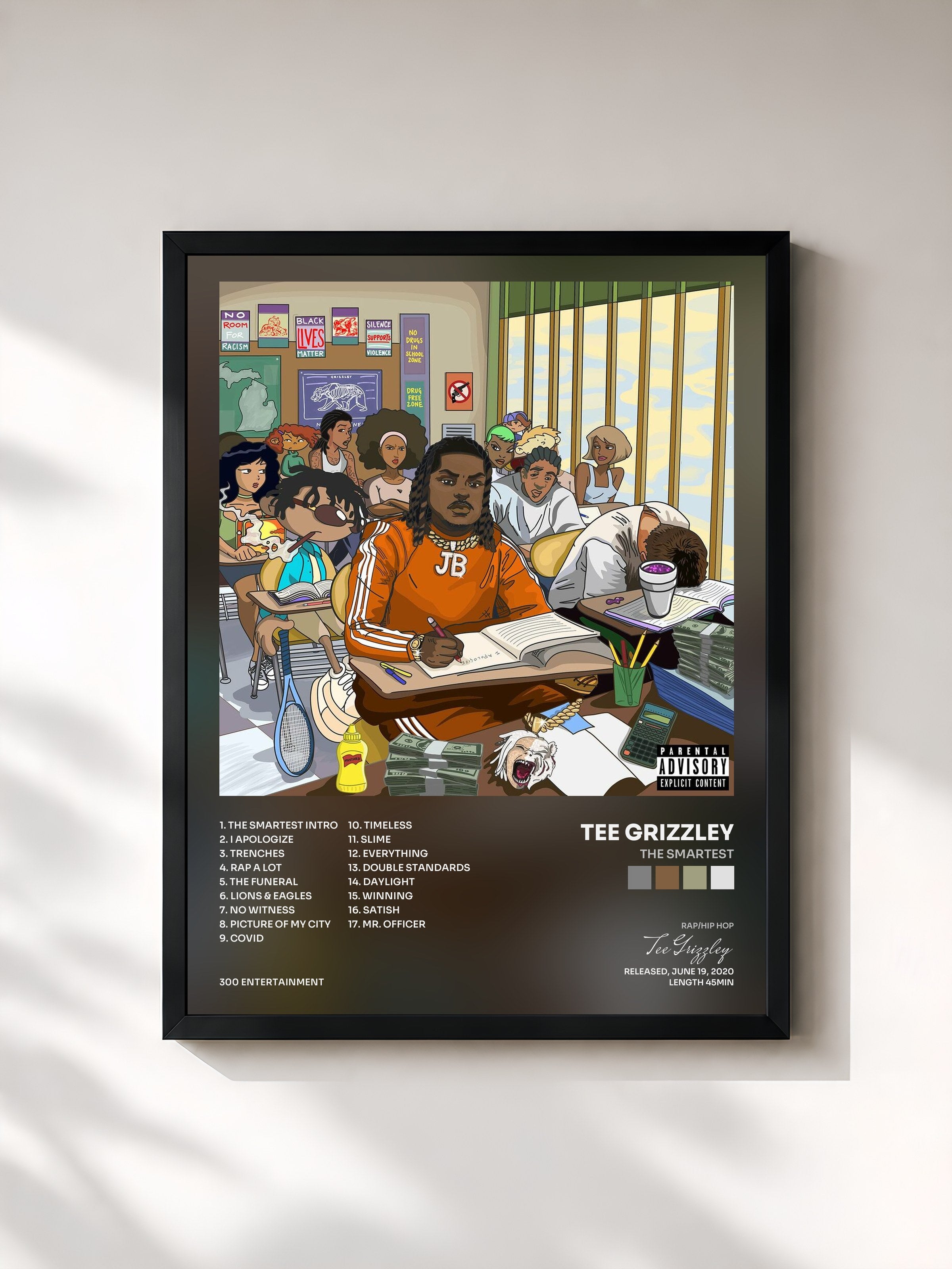 #noir Tableau de l'album The Smartest de Tee Grizzley, cadre noir, imprimé et encadré en France