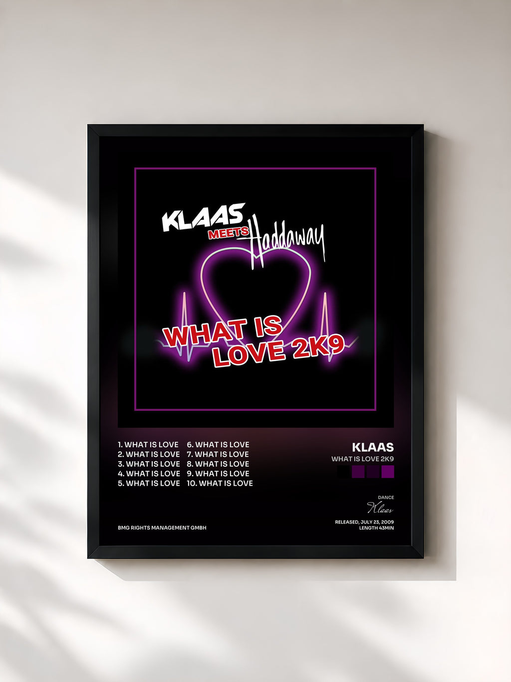 #noir Tableau de l'album What Is Love 2K9 de Klaas, cadre noir, imprimé et encadré en France