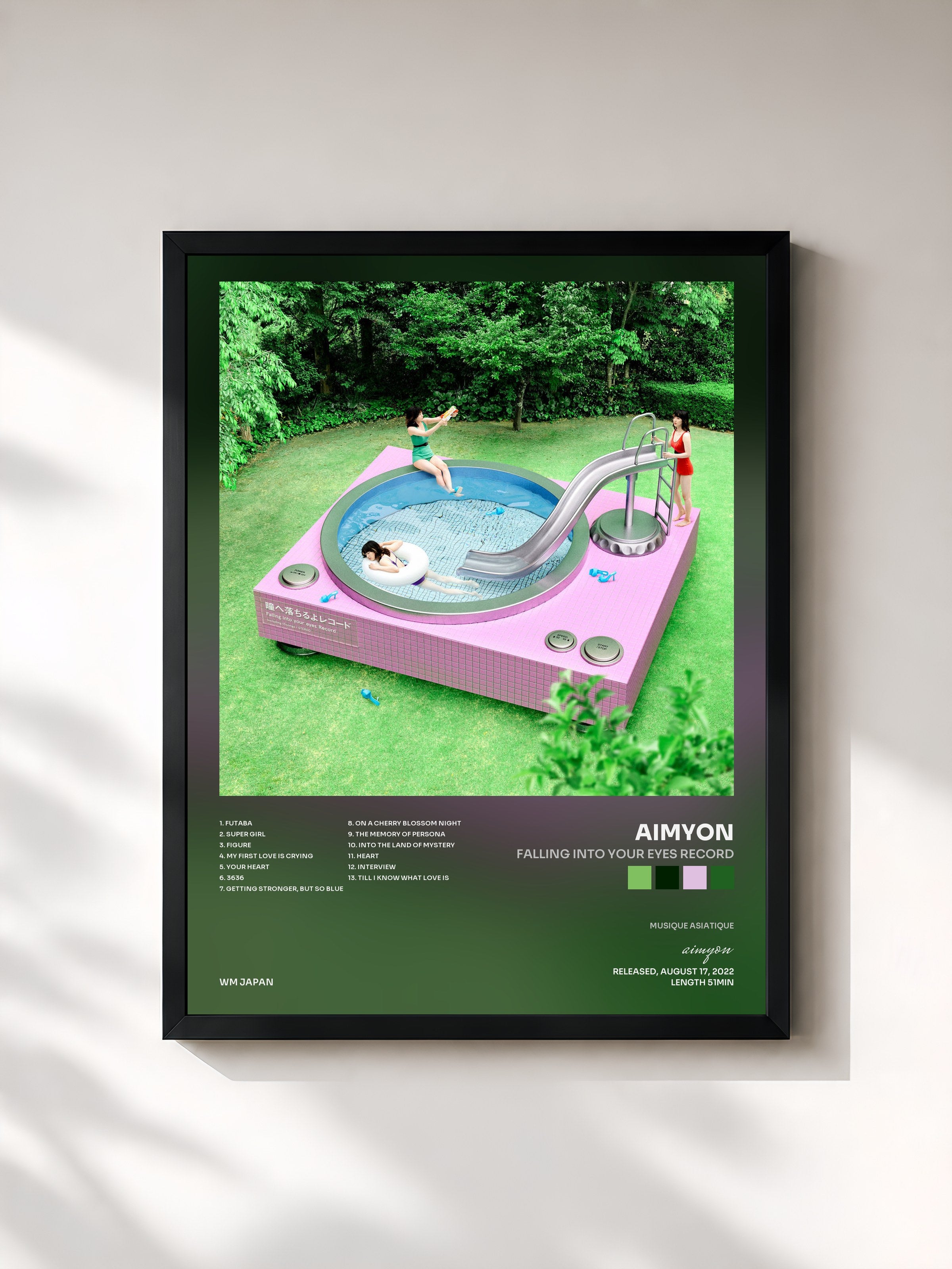 #noir Tableau de l'album Falling into your eyes Record de aimyon, cadre noir, imprimé et encadré en France