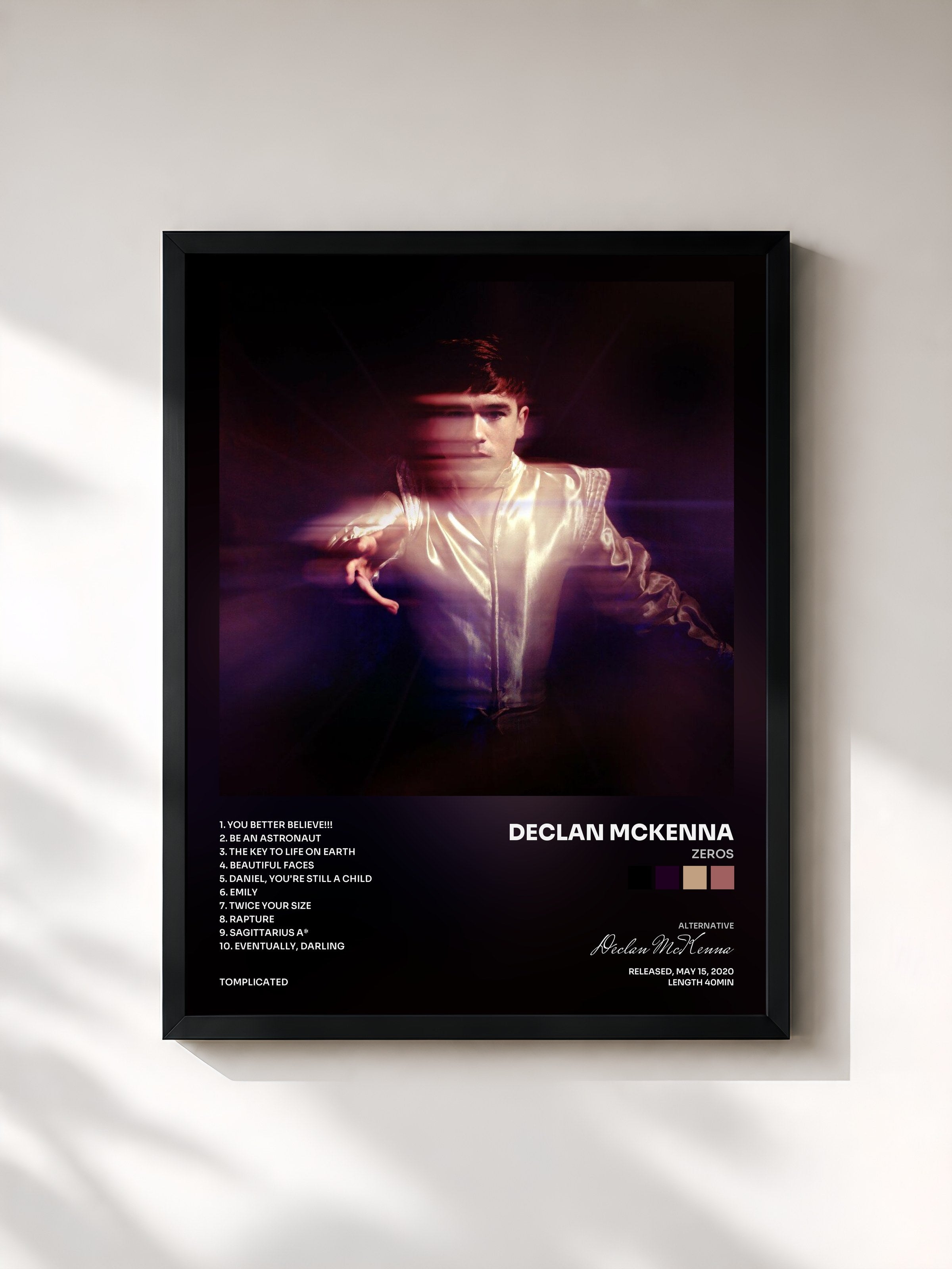 #noir Tableau de l'album Zeros de Declan McKenna, cadre noir, imprimé et encadré en France