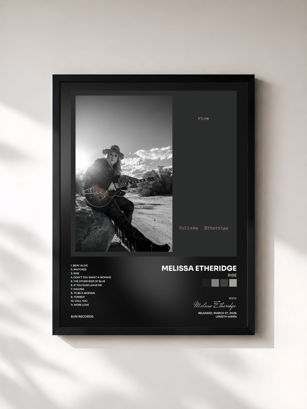 #noir Tableau de l'album Rise de Melissa Etheridge, cadre noir, imprimé et encadré en France