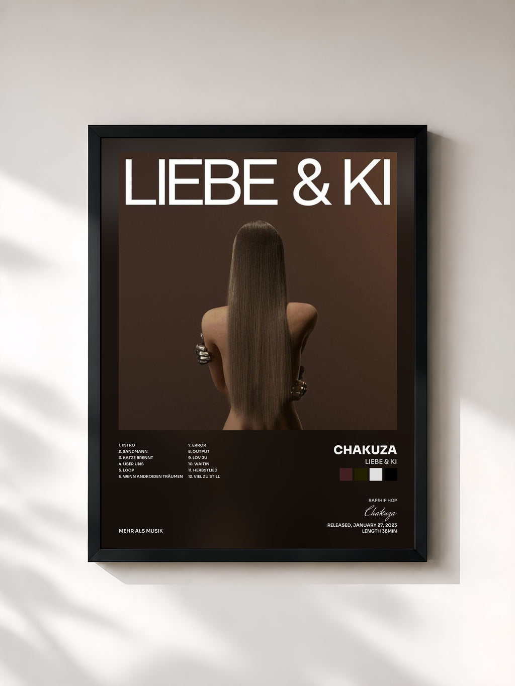 #noir Tableau de l'album LIEBE & KI de Chakuza, cadre noir, imprimé et encadré en France