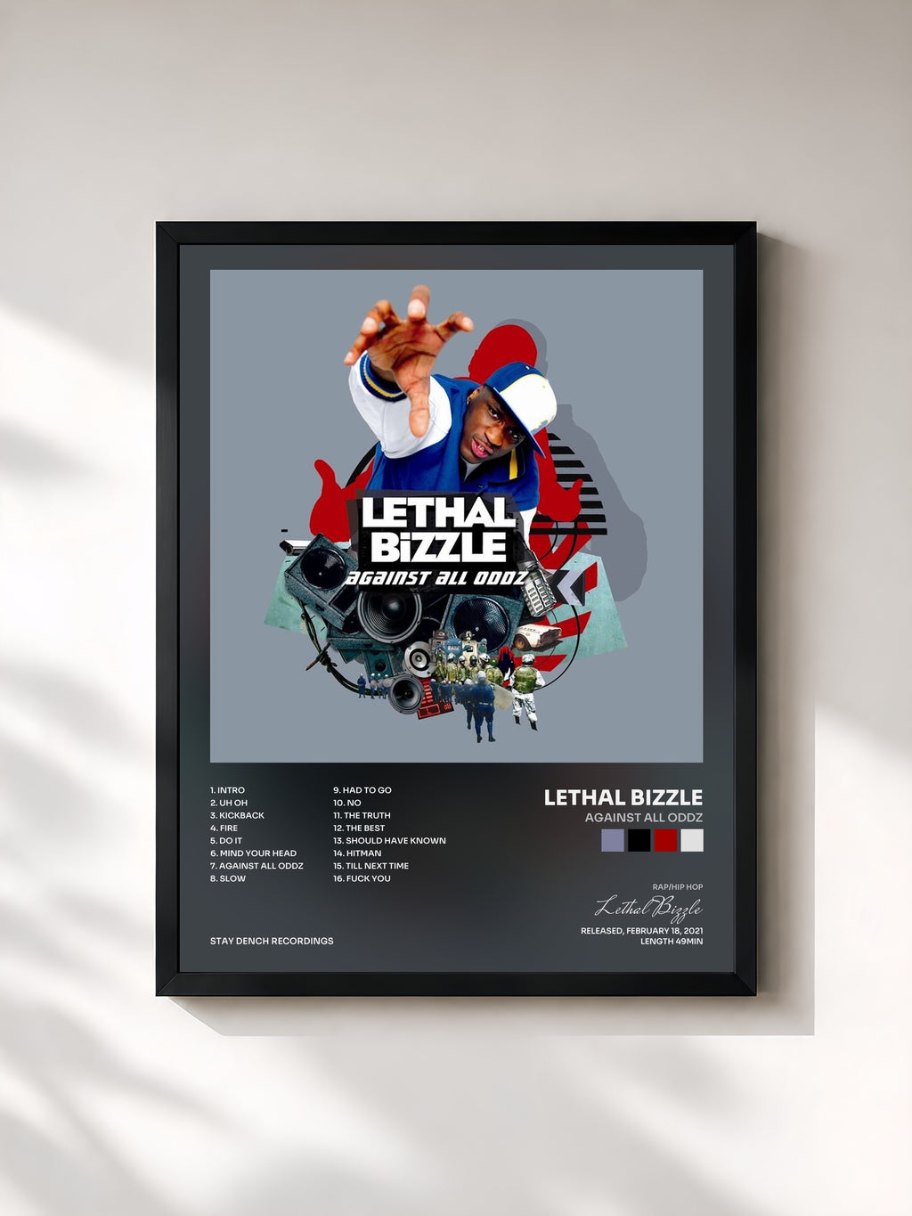 #noir Tableau de l'album Against All Oddz de Lethal Bizzle, cadre noir, imprimé et encadré en France