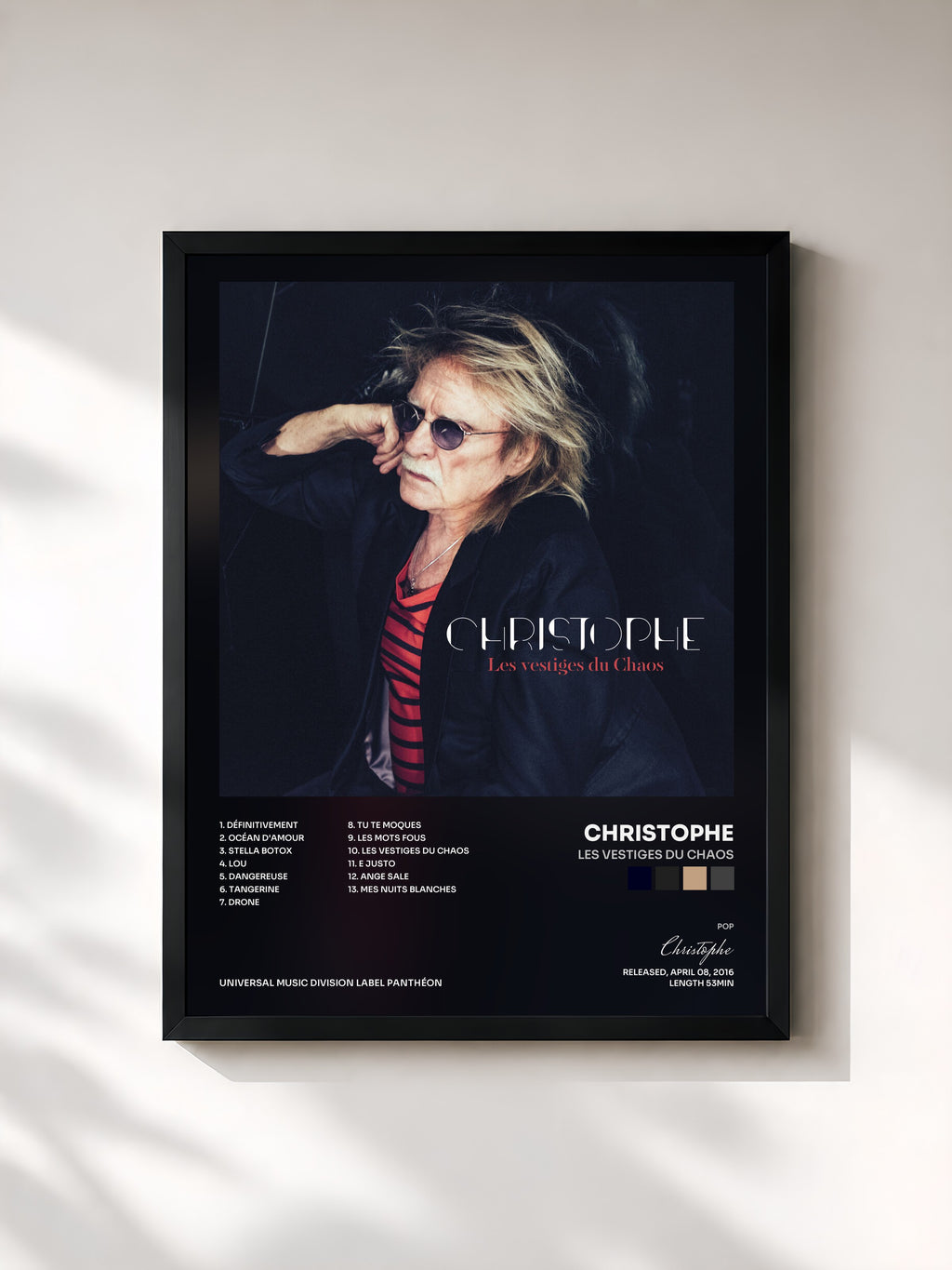 #noir Tableau de l'album Les vestiges du Chaos de Christophe, cadre noir, imprimé et encadré en France