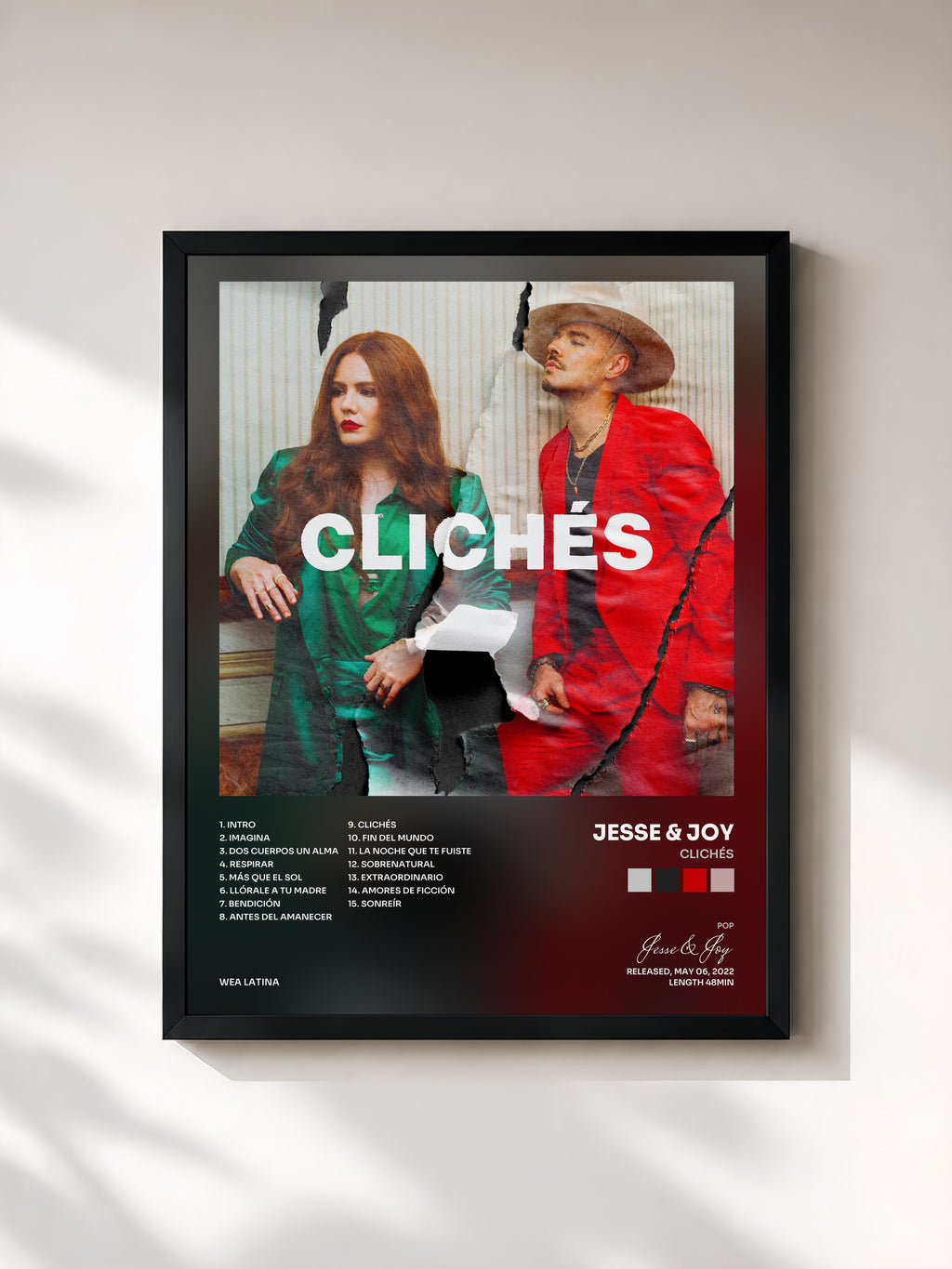 #noir Tableau de l'album Clichés de Jesse & Joy, cadre noir, imprimé et encadré en France